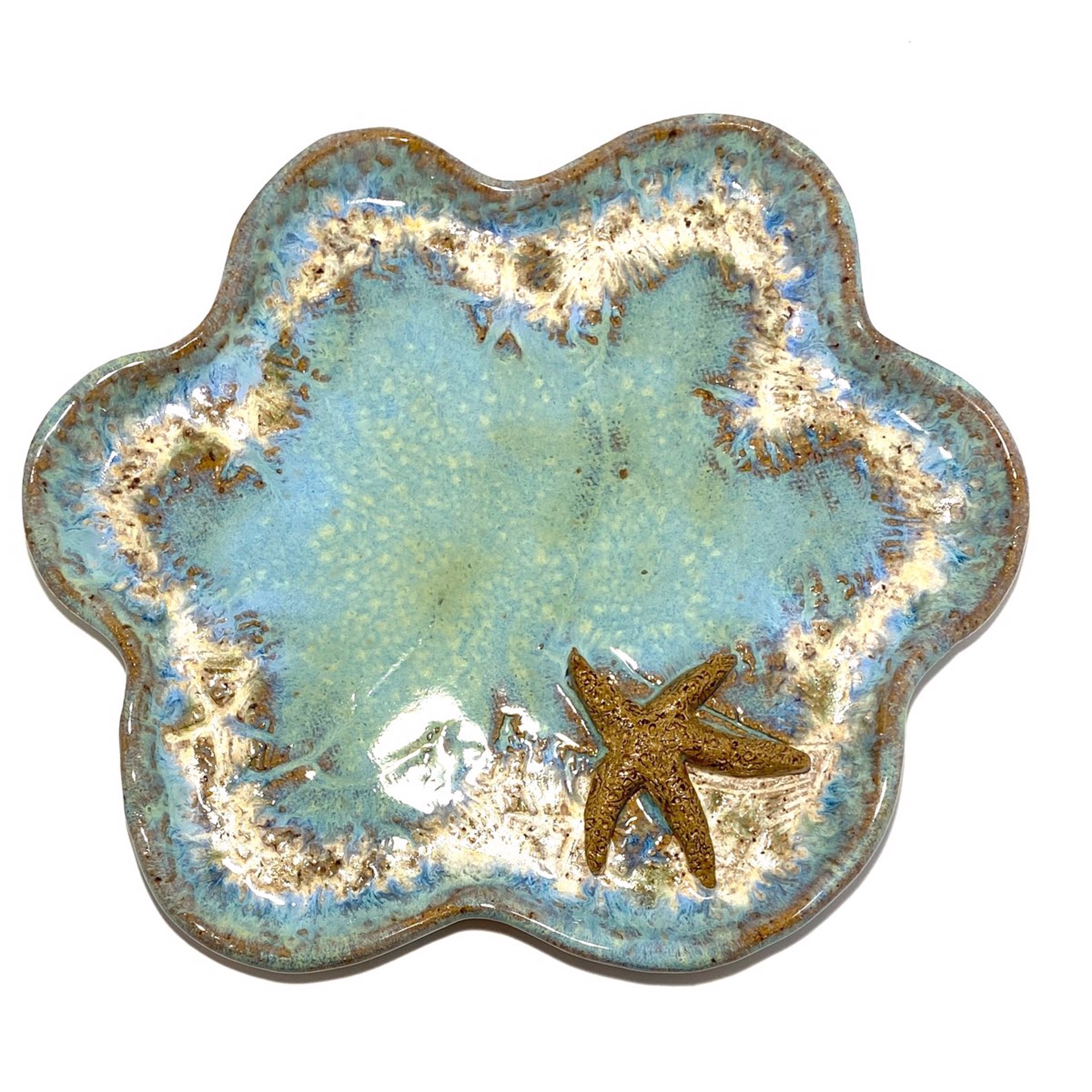 Small Plate with Starfish (Green Glaze) LG23-1145 by Jim & Steffi Logan