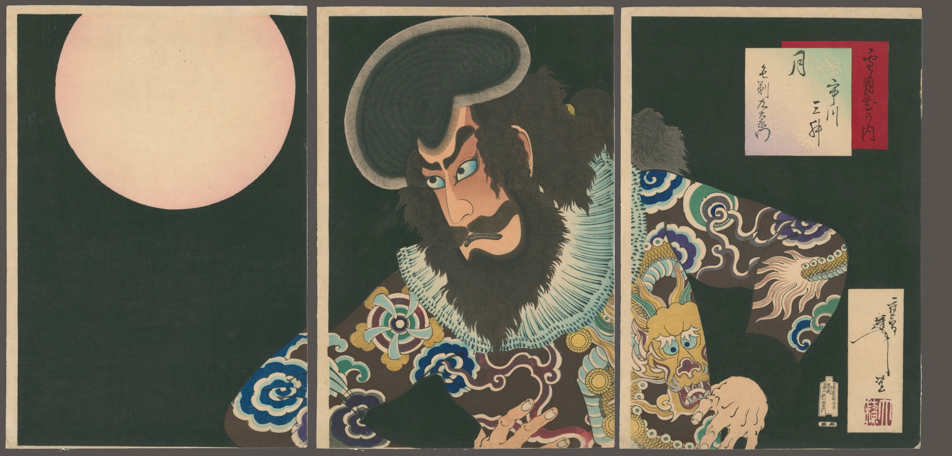 Moon: Ichikawa Sansho (Ichikawa Danjuro IX) as the Pirate Kezori Kuemon Snow, Moon and Flowers by Yoshitoshi