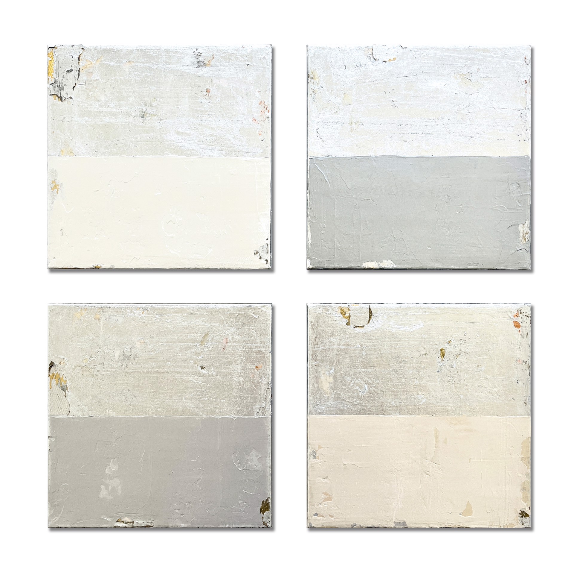 Silver And Silver (SS050 SS051 SS052 SS053) is a set of 4 multiple silver leaf mixed media panels from Japanese painter and artist Takefumi Hori.