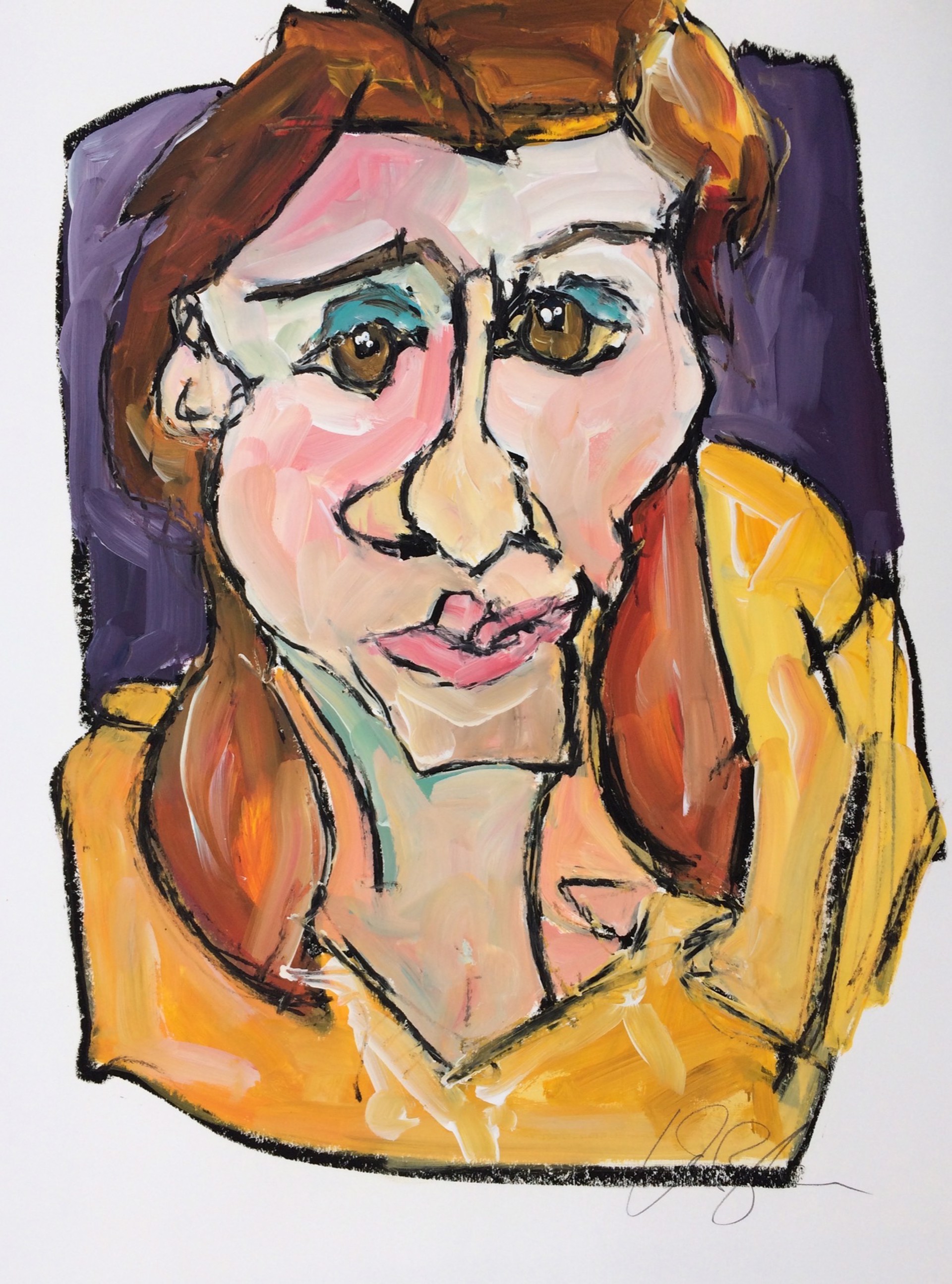 Self-Portrait Yellow Blouse and Pigtails by Rachael Van Dyke
