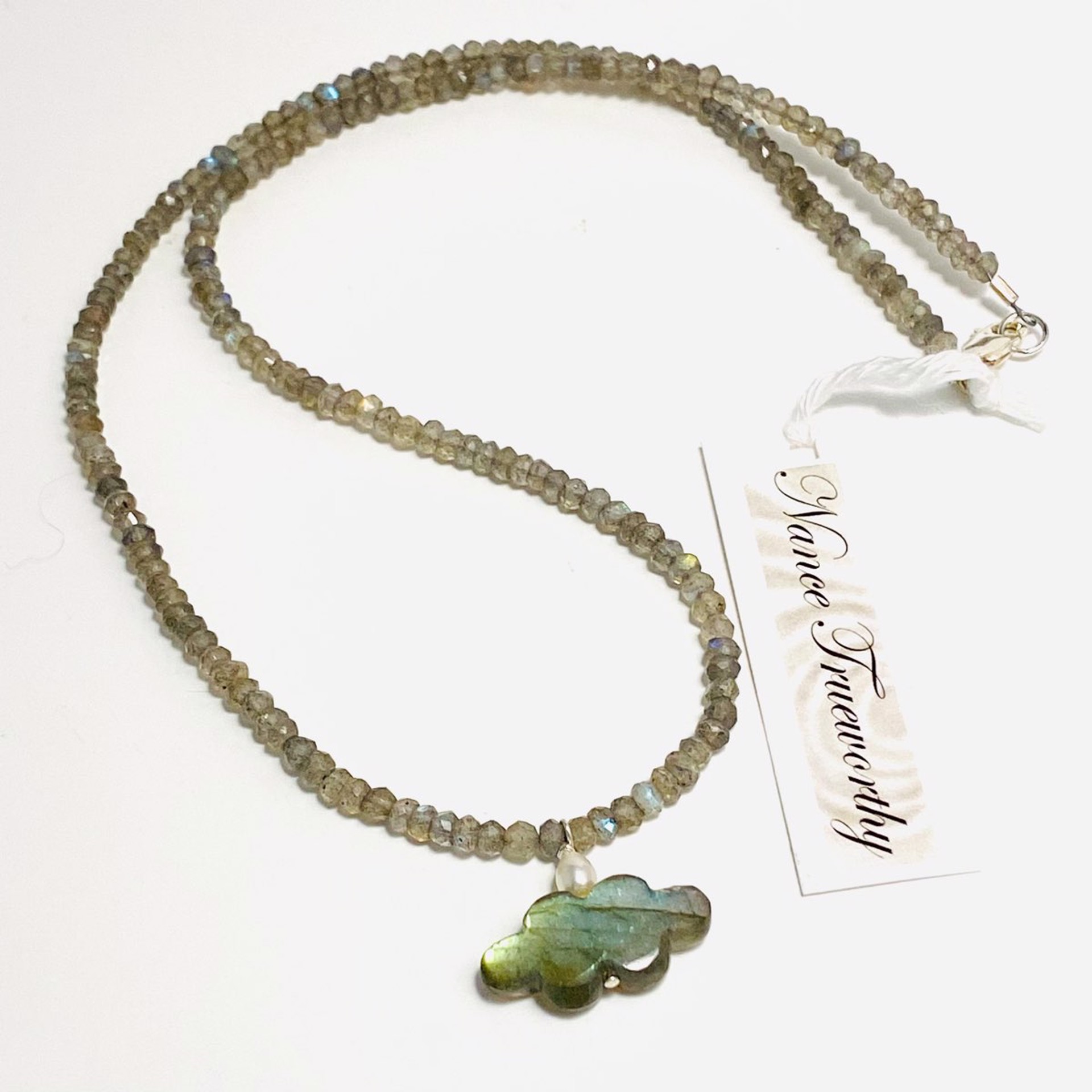NT22-179 Faceted Labradorite Pearl Labradorite Cloud Drop Necklace by Nance Trueworthy