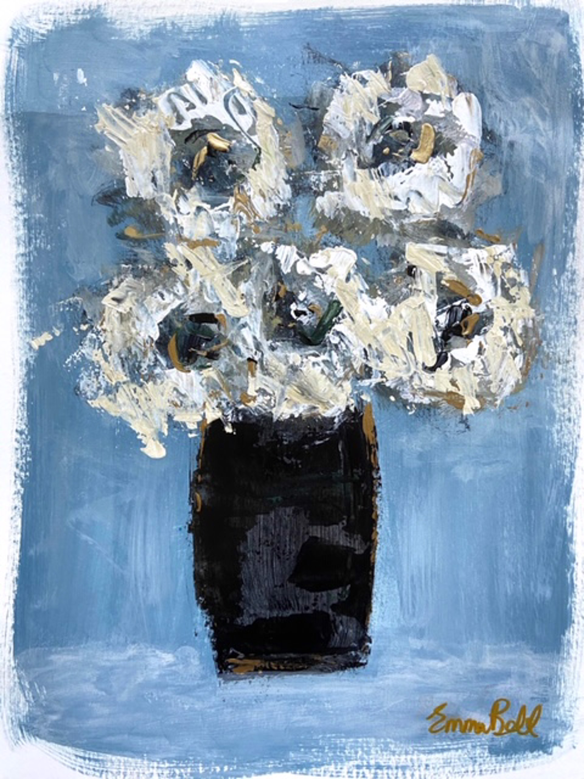 White Peonies in a Black Vase by Emma Bell