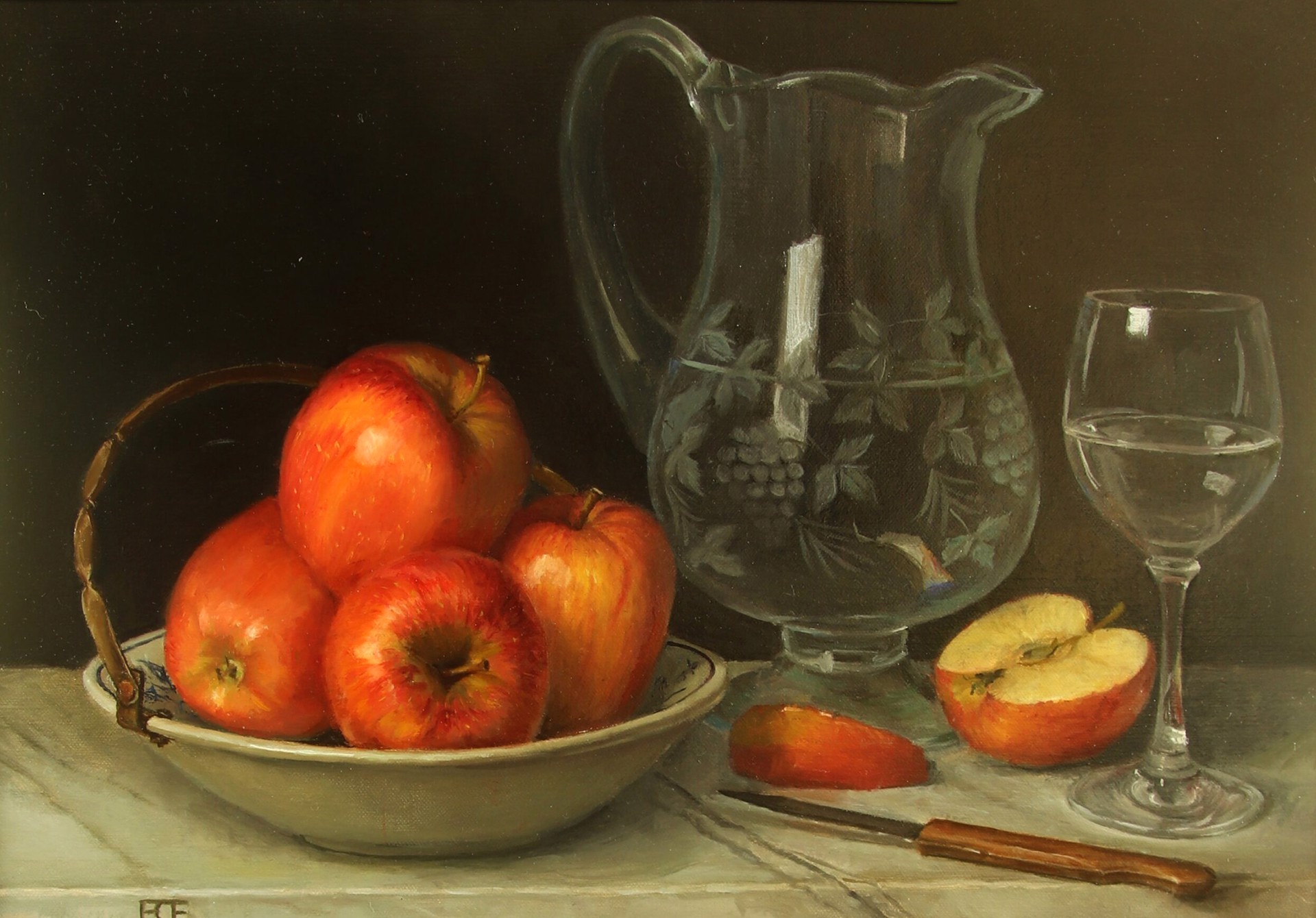Barbara Cricchio-Efchak "Apples and Etched Glass Pitcher" by Oil Painters of America