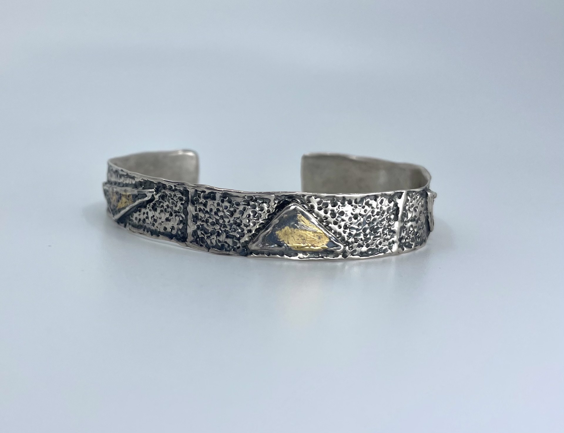 Three Triangle Oxidized cuff with Gold Overlay by Beth Benowich