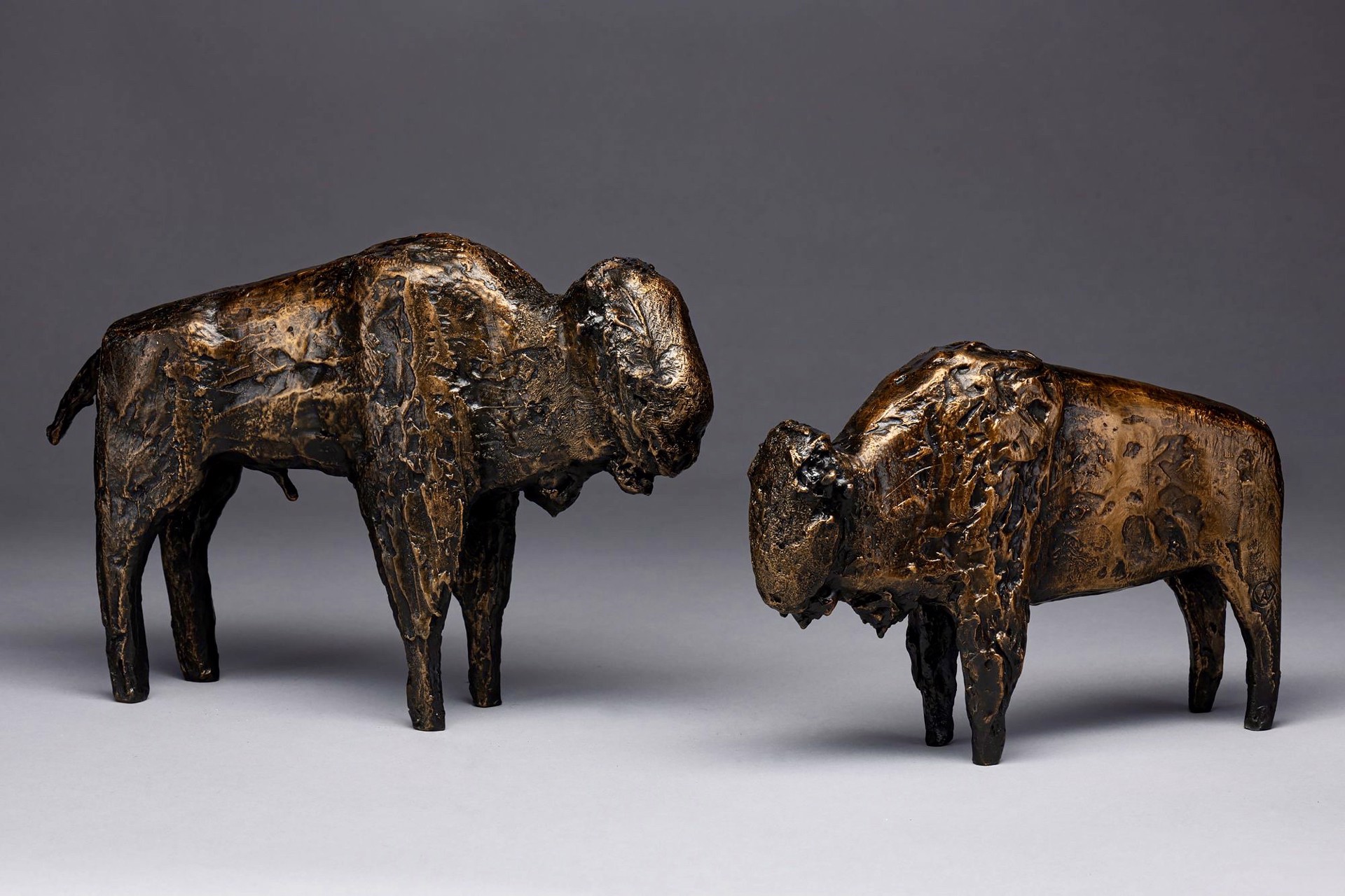 Prairie Buffalo: Male-13"x9"x4" Bronze/$3800   Female: 12"x8"x3" Bronze/$2400 by Allen Wynn