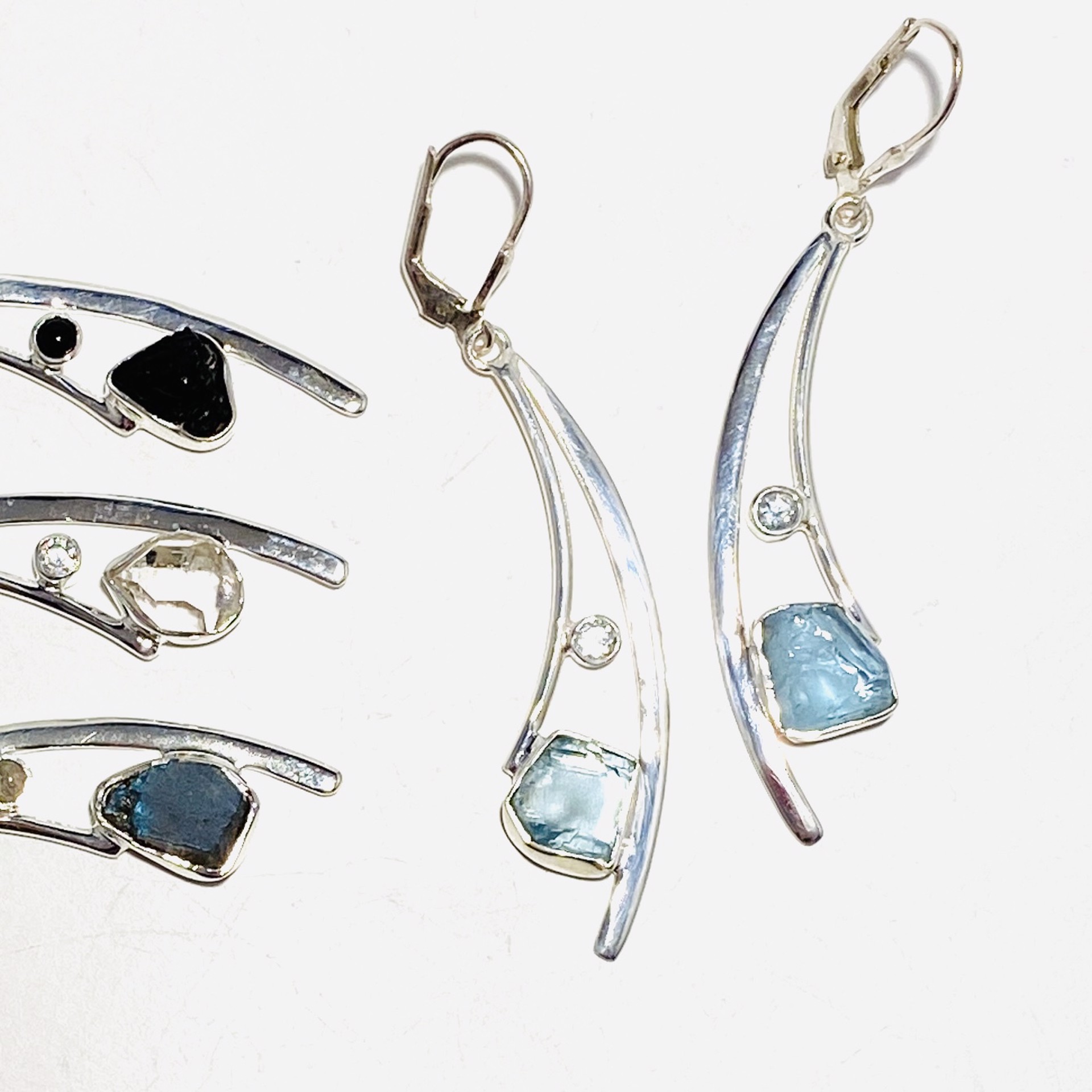 Black Tourmaline, Labradorite, Blue Topaz,Herkirmer Diamond Earring MONSE-921 by Monica Mehta