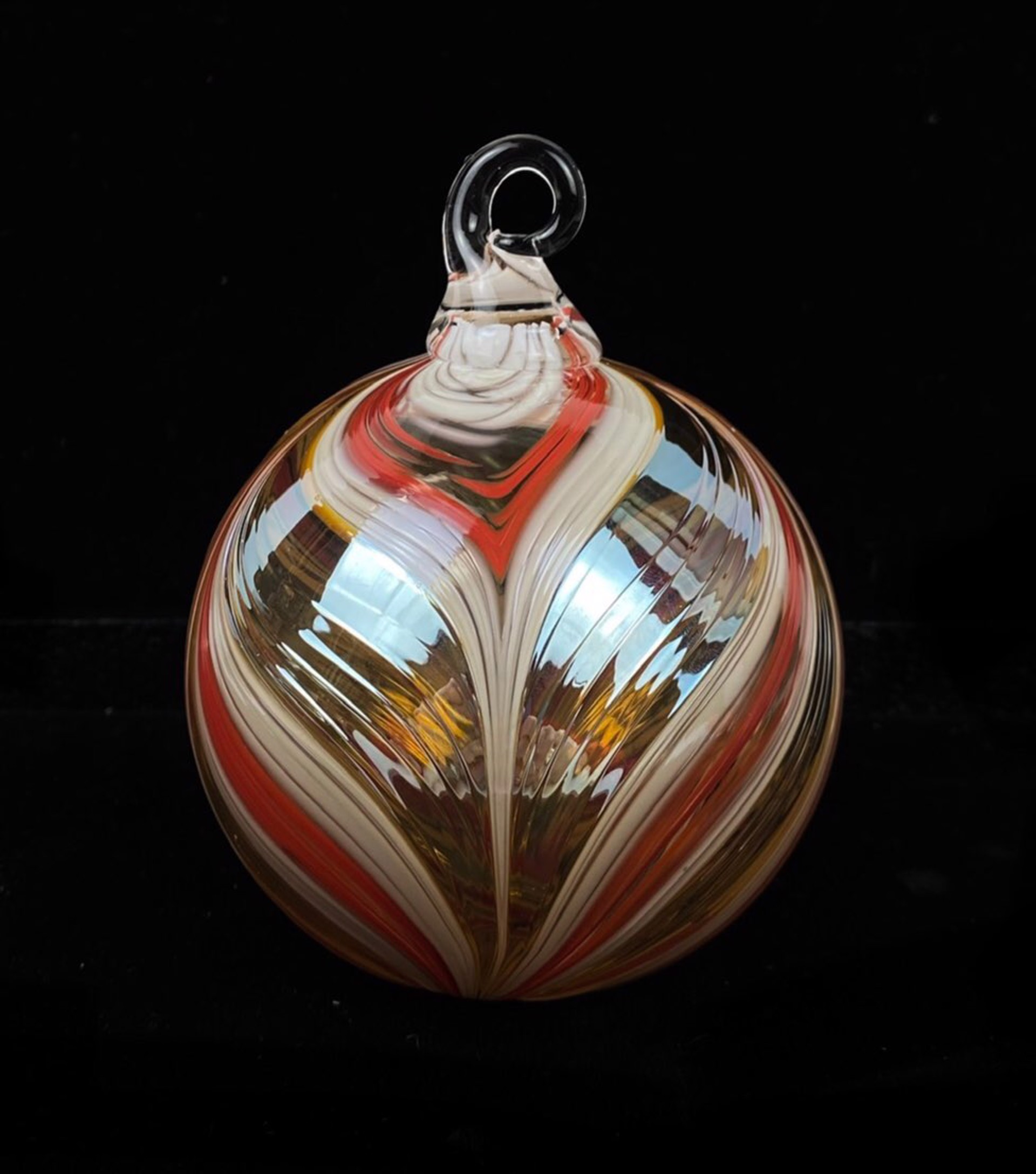 Feather Peppermint Ornament by Furnace Glass