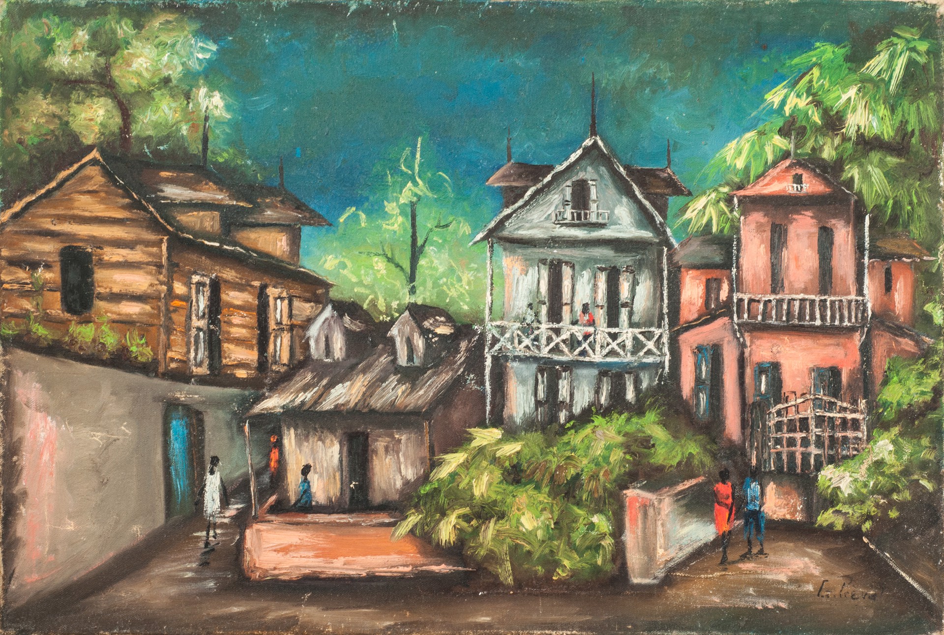 Neighborhood #4-3-96GSN by Guerdy Preval (Haitian, b.1950)