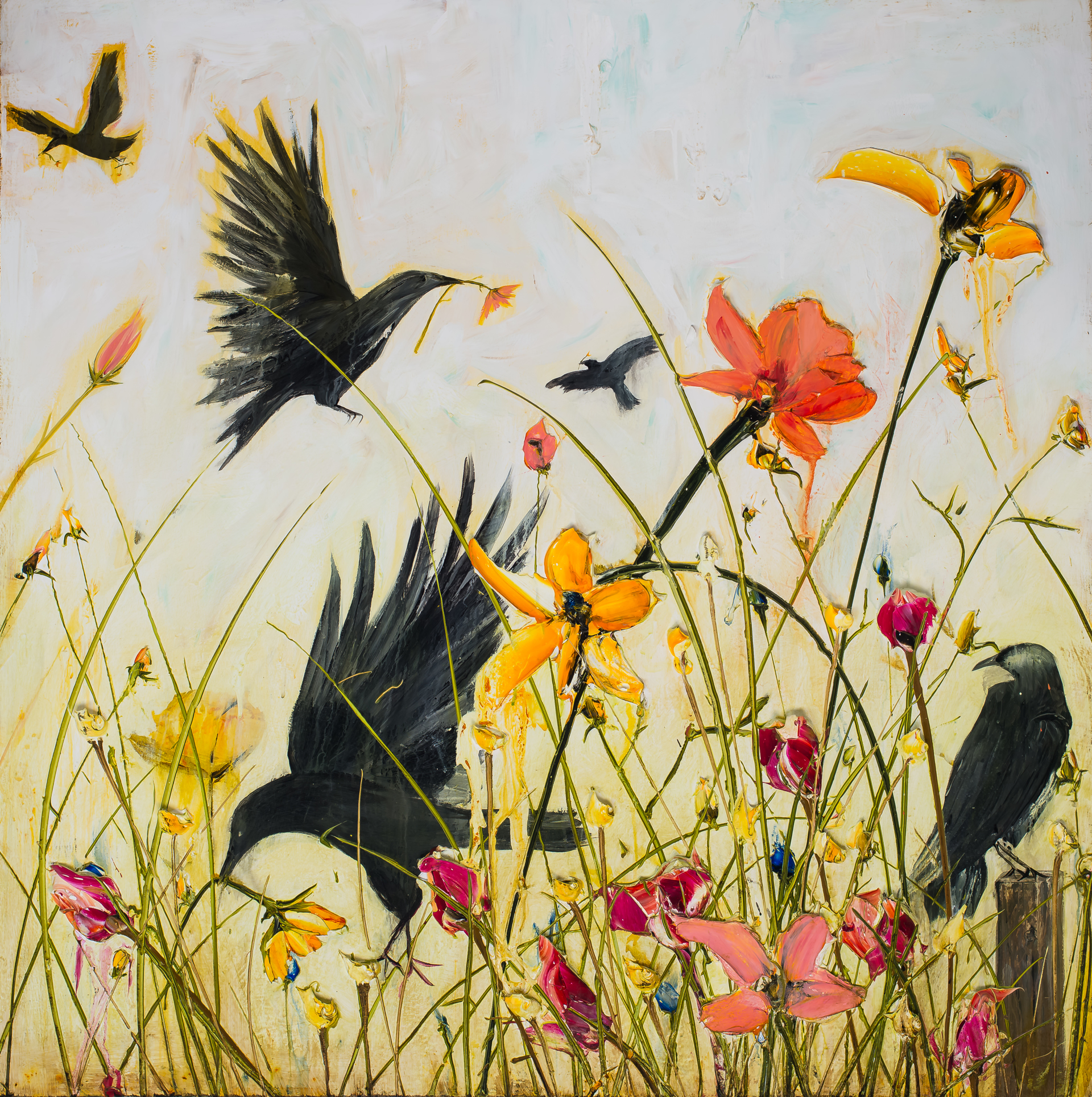 Floral Birds, 48x48 by Justin Gaffrey