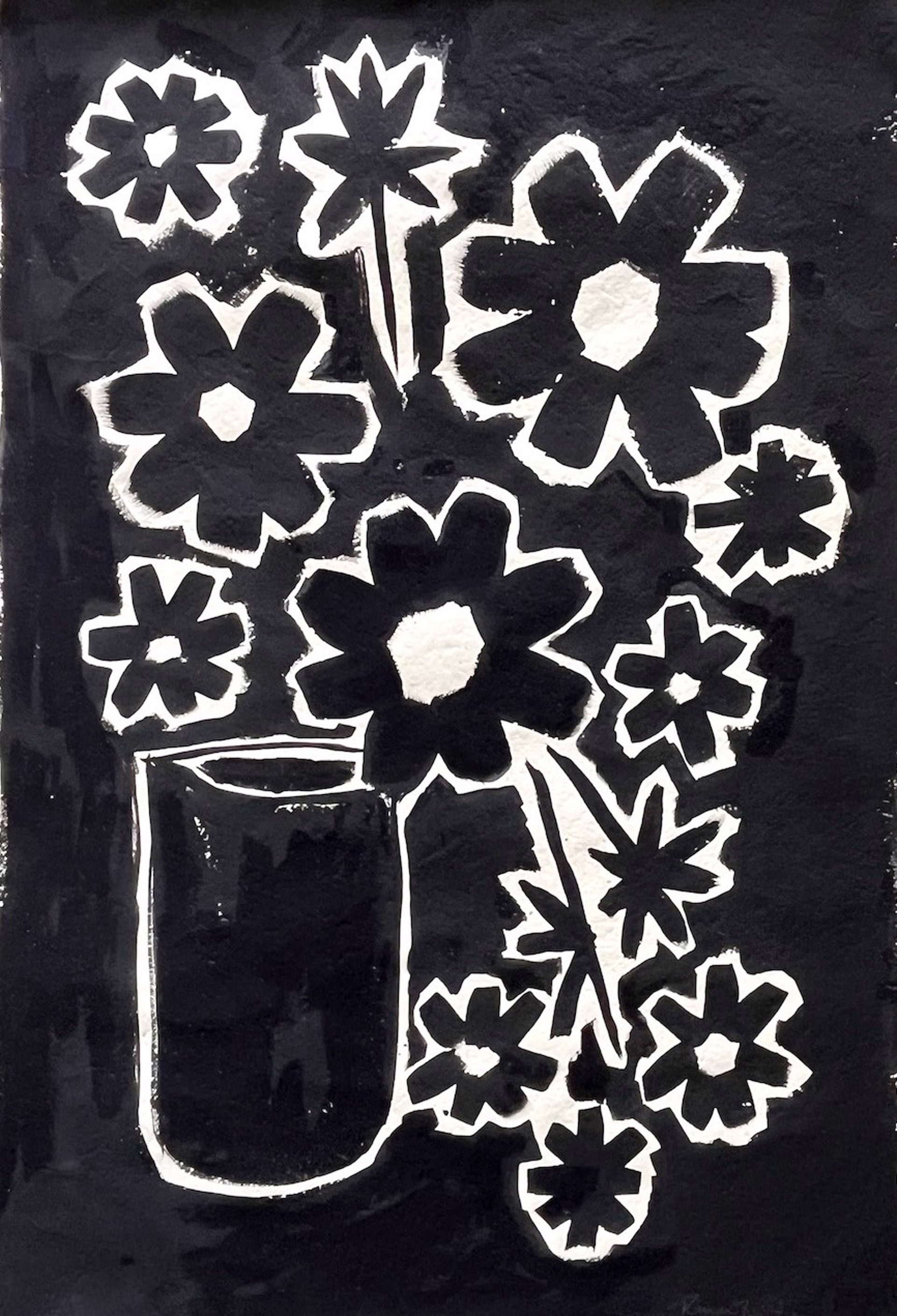 Graphic Floral in Black Vase by Renee Stramel