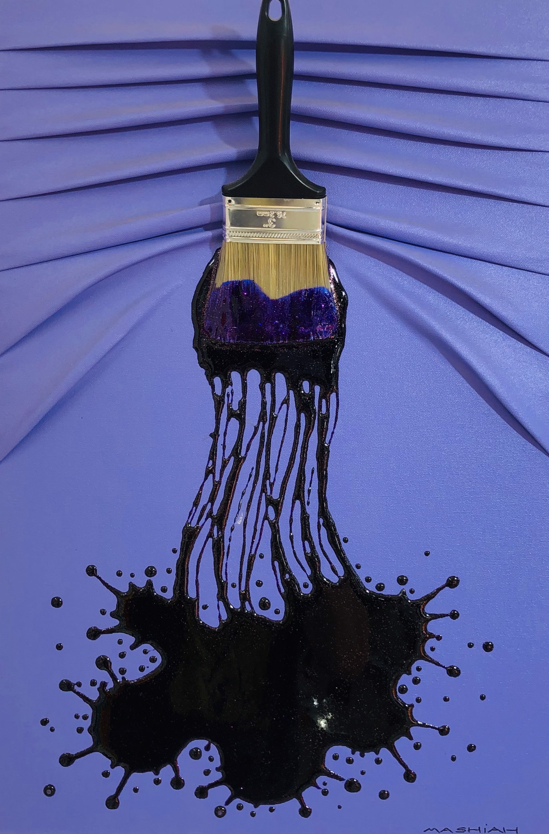  Black Splash on Purple Small Canvas by Brushes and Rollers "Let's Paint" by Efi Mashiah