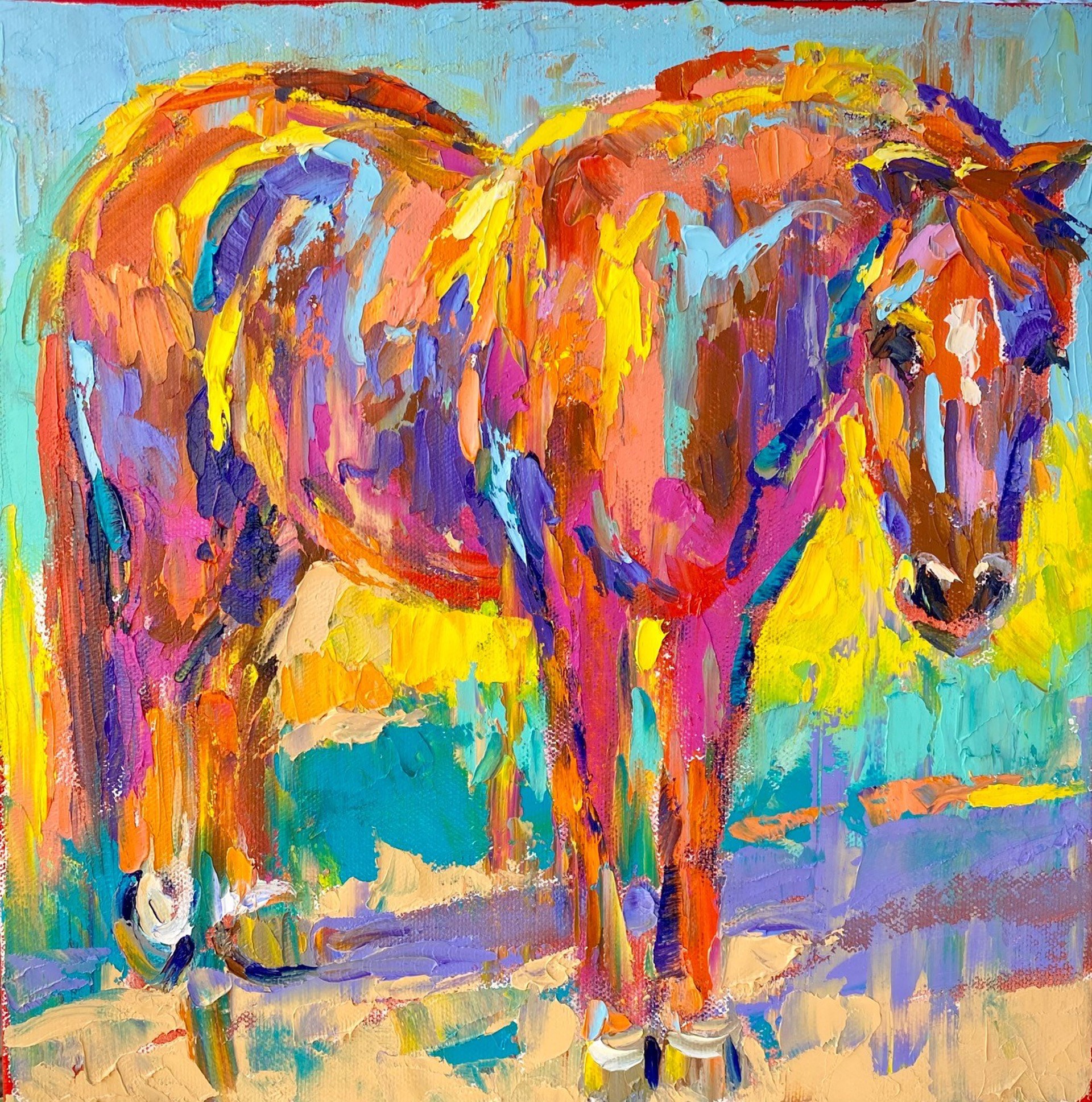 Sunbathing Ziggy ~ Equine Voices 2022 Festival Painting by Barbara Meikle