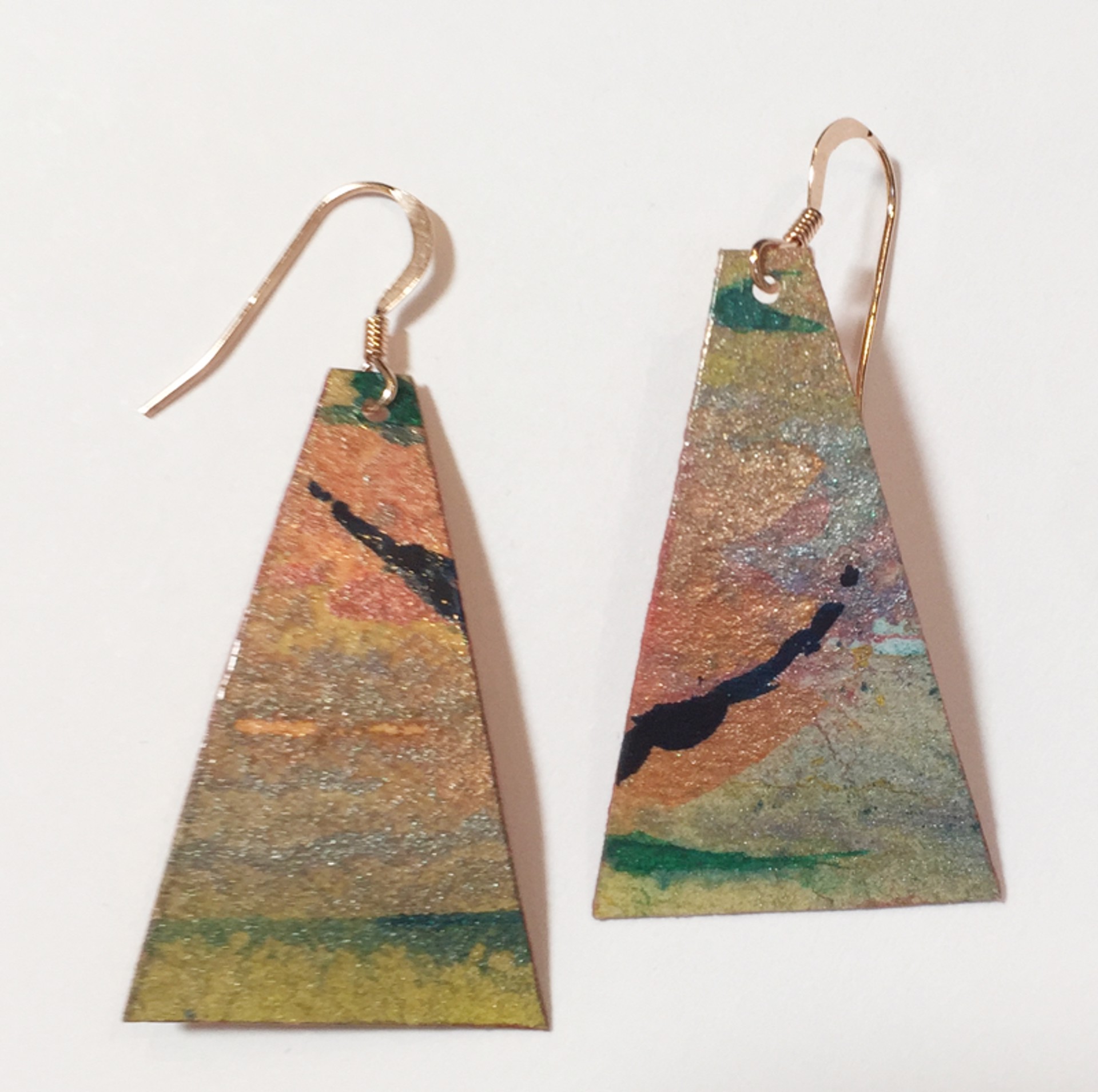 Earrings - Handpainted Paper Triangles by Jeanne Fellow
