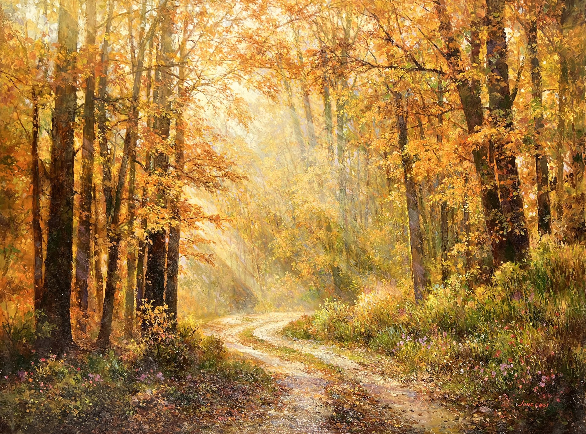 FOREST ROAD IN FALL by JUNE CHOI
