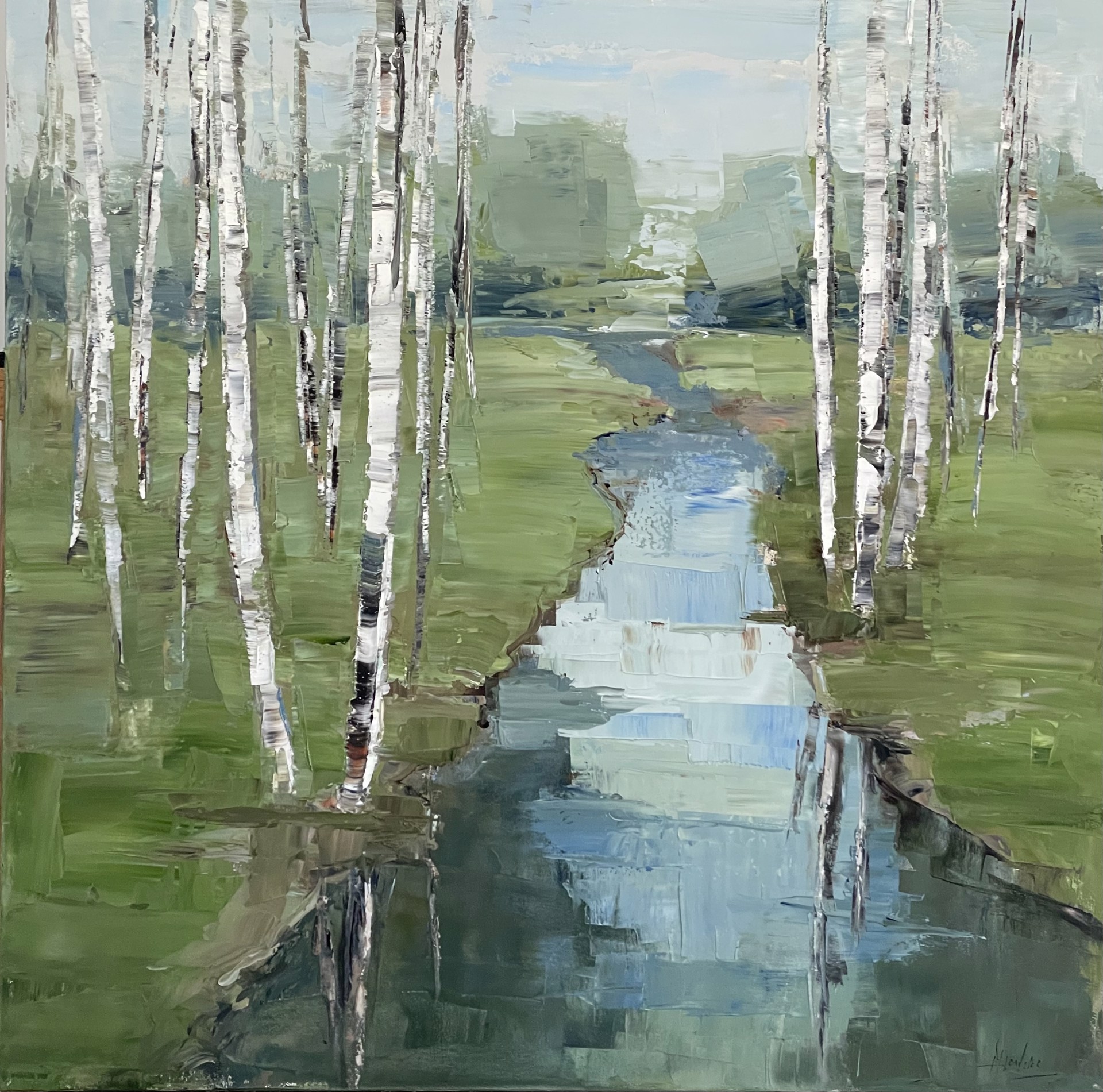 Birch Along River by Barbara Flowers