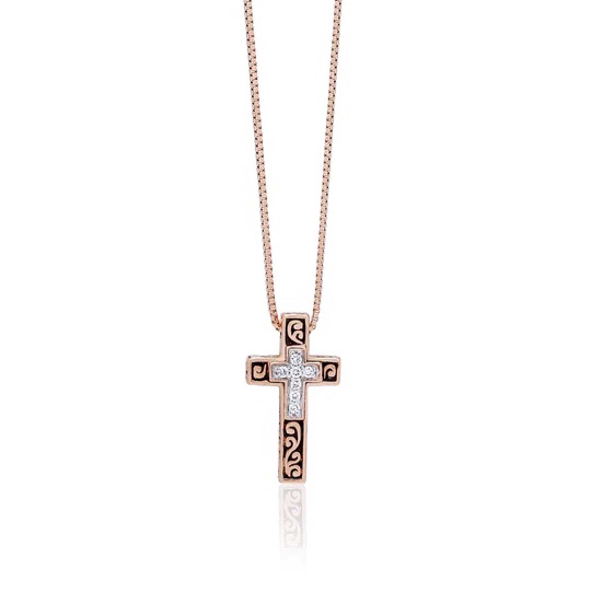 1020 Diamond (0.04 CT) Cross with Classic Signature Lois Hill Scroll Necklace (9mm*15mm) (SO) by Lois Hill