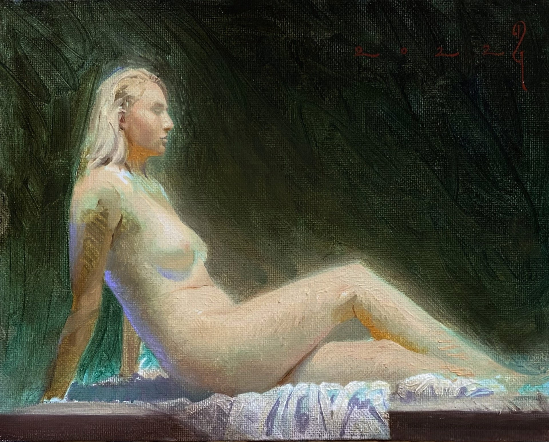 Reclining Nude in Green by Diego Glazer