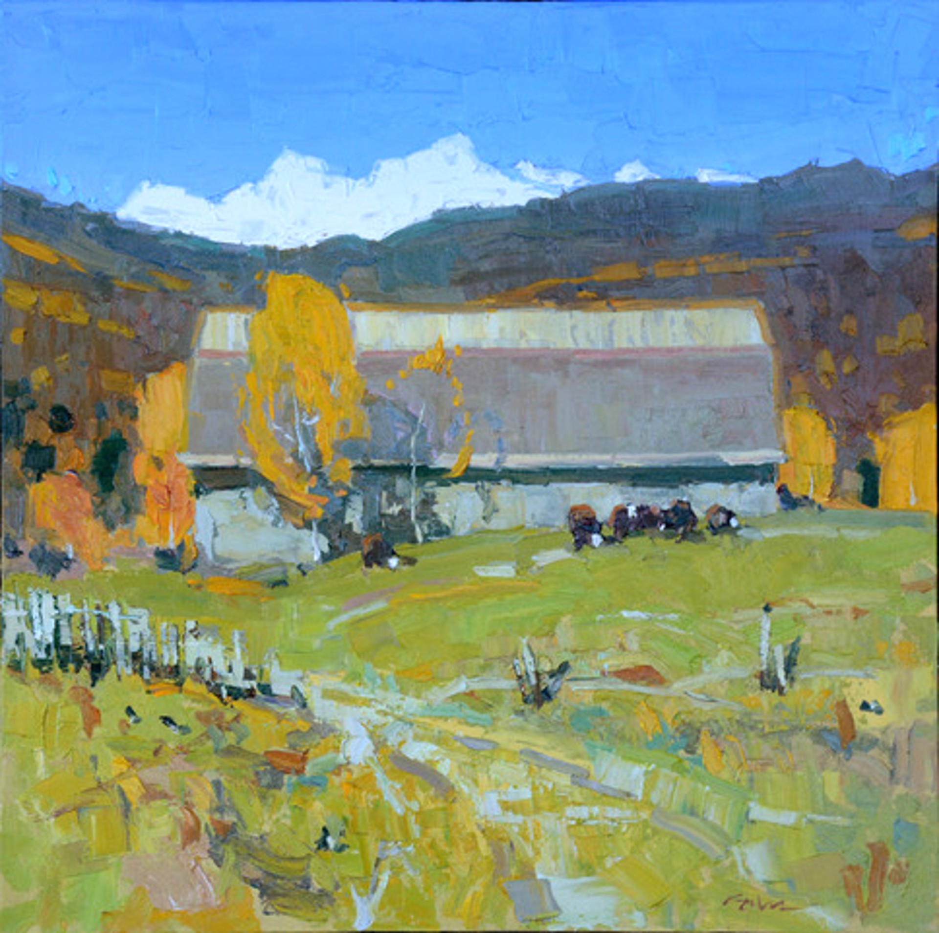 A Palette Knife Oil Painting Of A Barn Nestled In A Hillside With Cows In Front By Silas Thompson At Gallery Wild