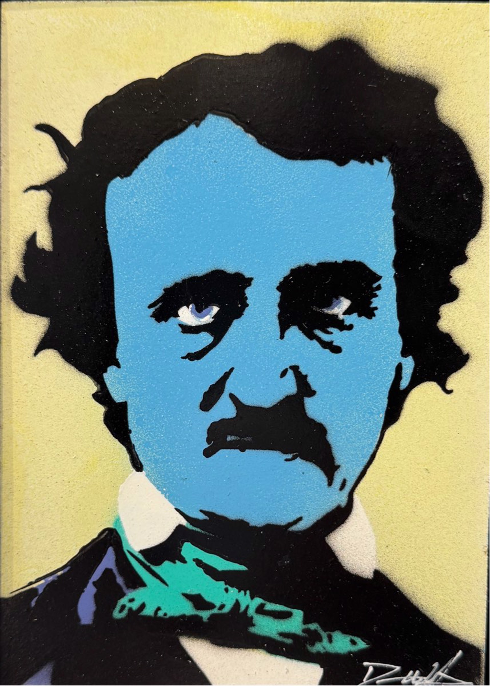 Warhol Poe, Blue on Pale Yellow by Dennis Wells