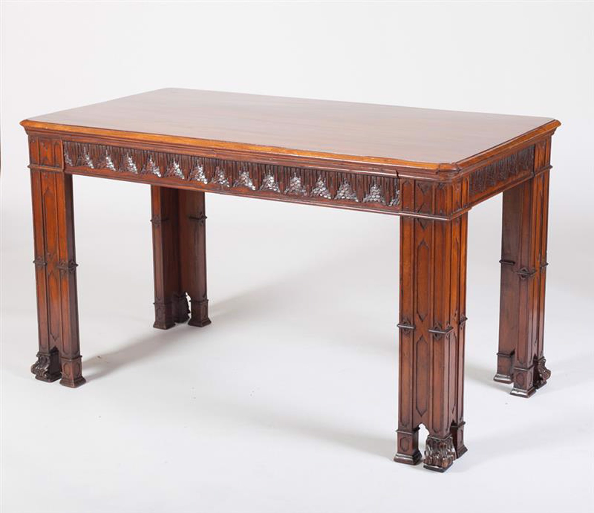 GOTHIC REVIVAL CARVED MAHOGANY LIBRARY TABLE