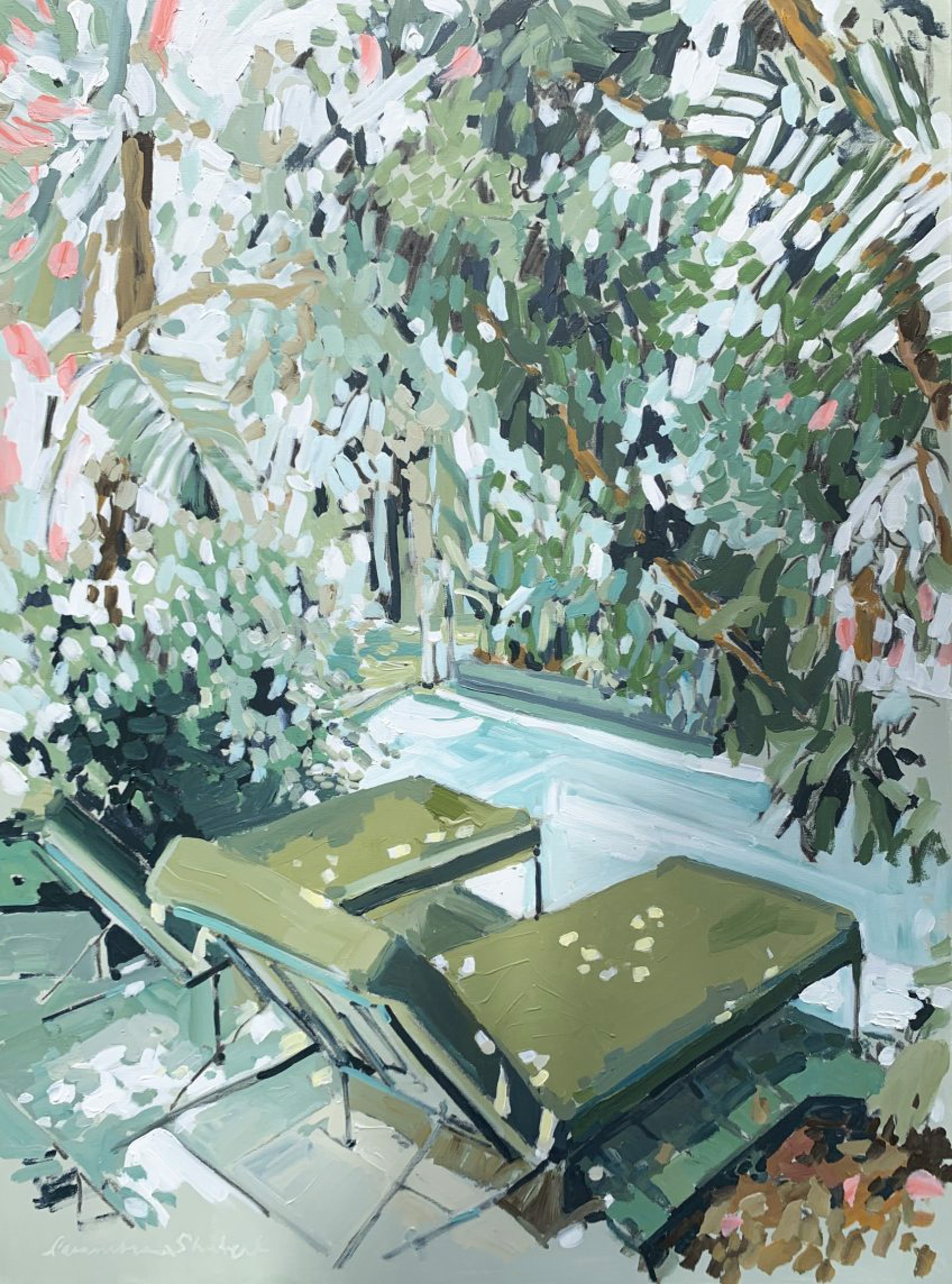 Lounge Chairs and Green Palm by Laura Lacambra Shubert