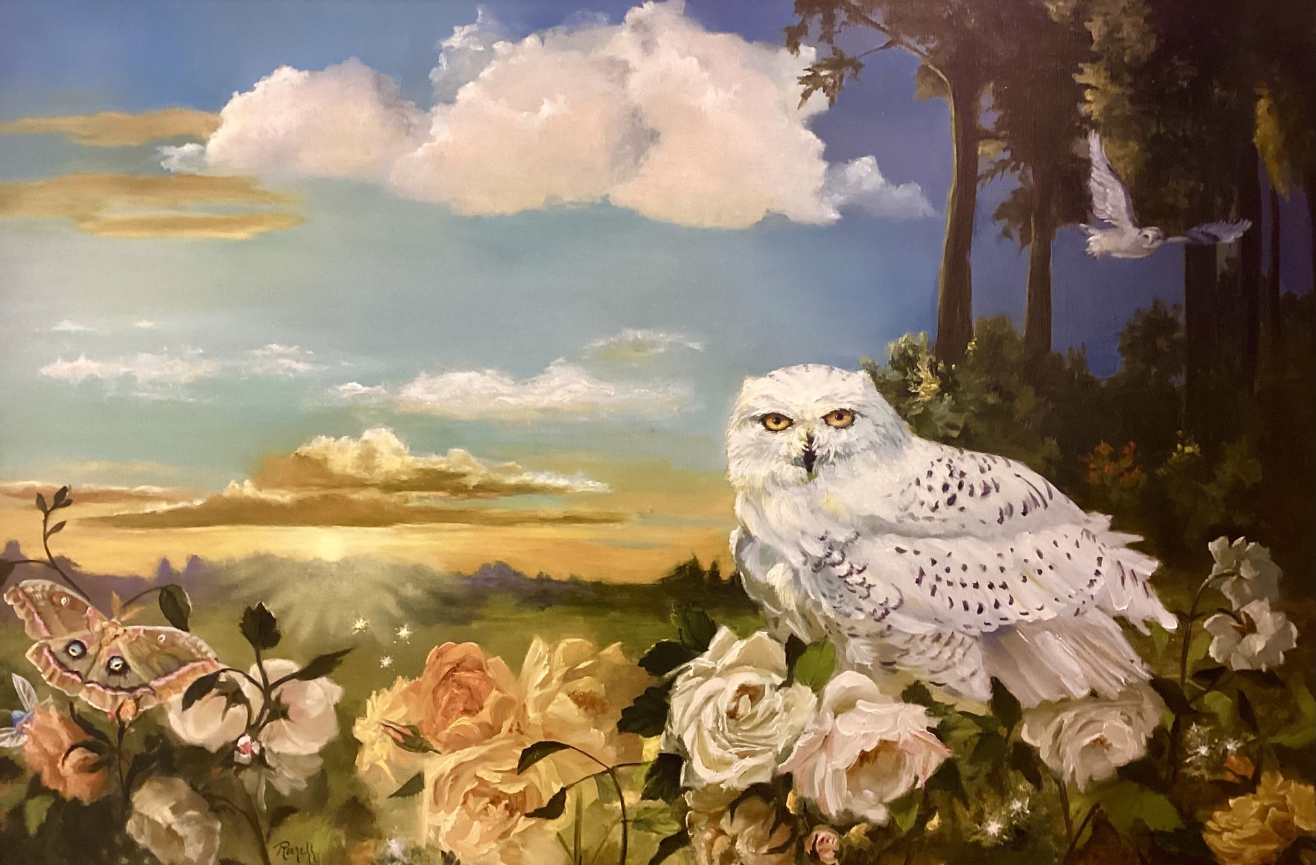 Owl and Roses by Raenell Doyle