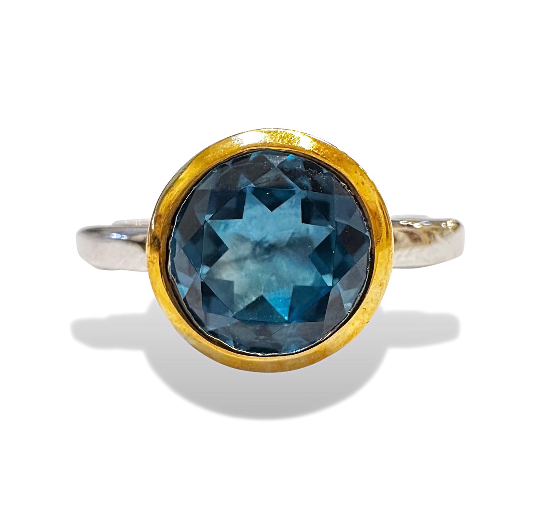 Ring - Sterling Silver & Blue Topaz with 14kt Gold Surround Size 7.5 R3328 BT by Joryel Vera