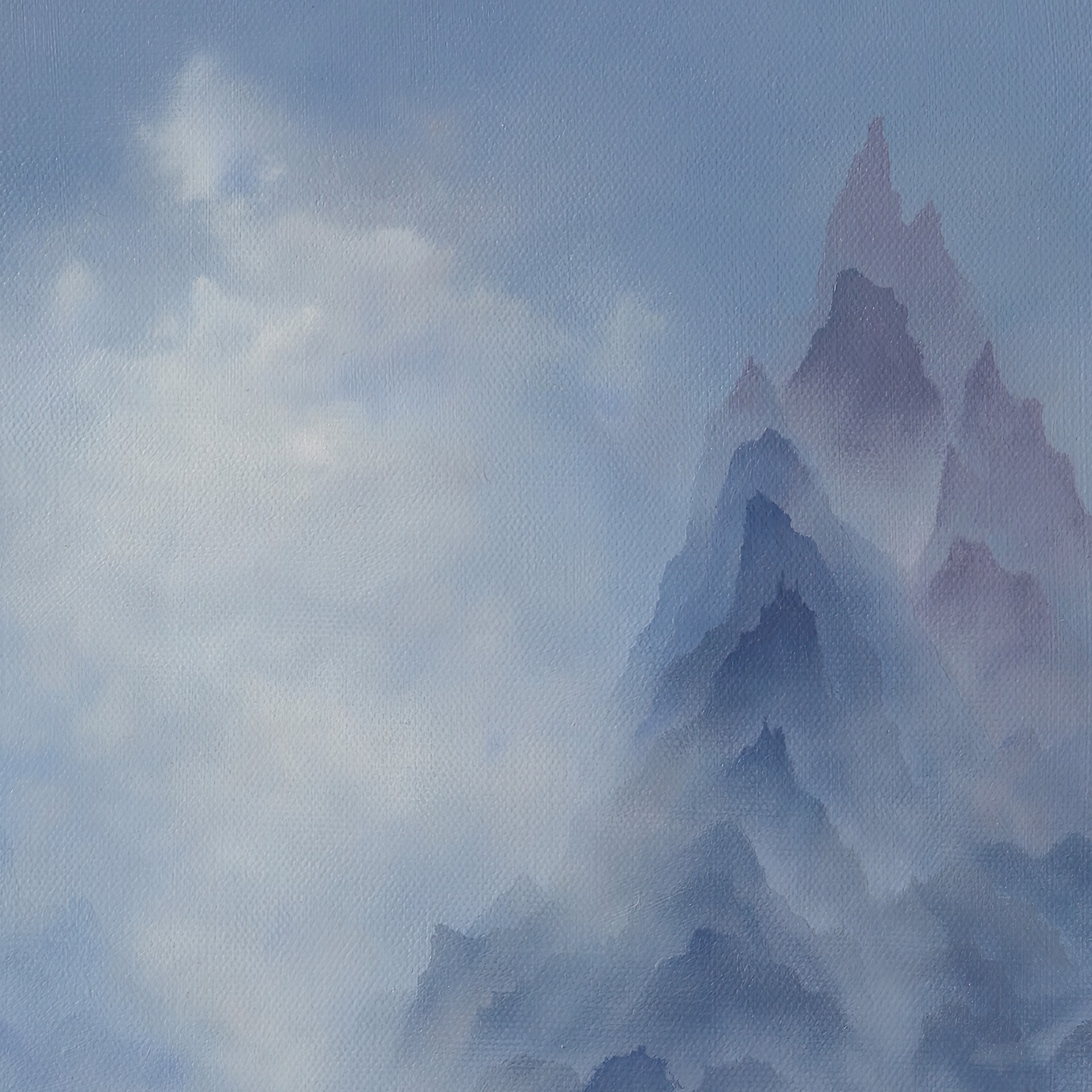 Asian Elephant Standing Before Hazy Blue Mountains by Brian Mashburn