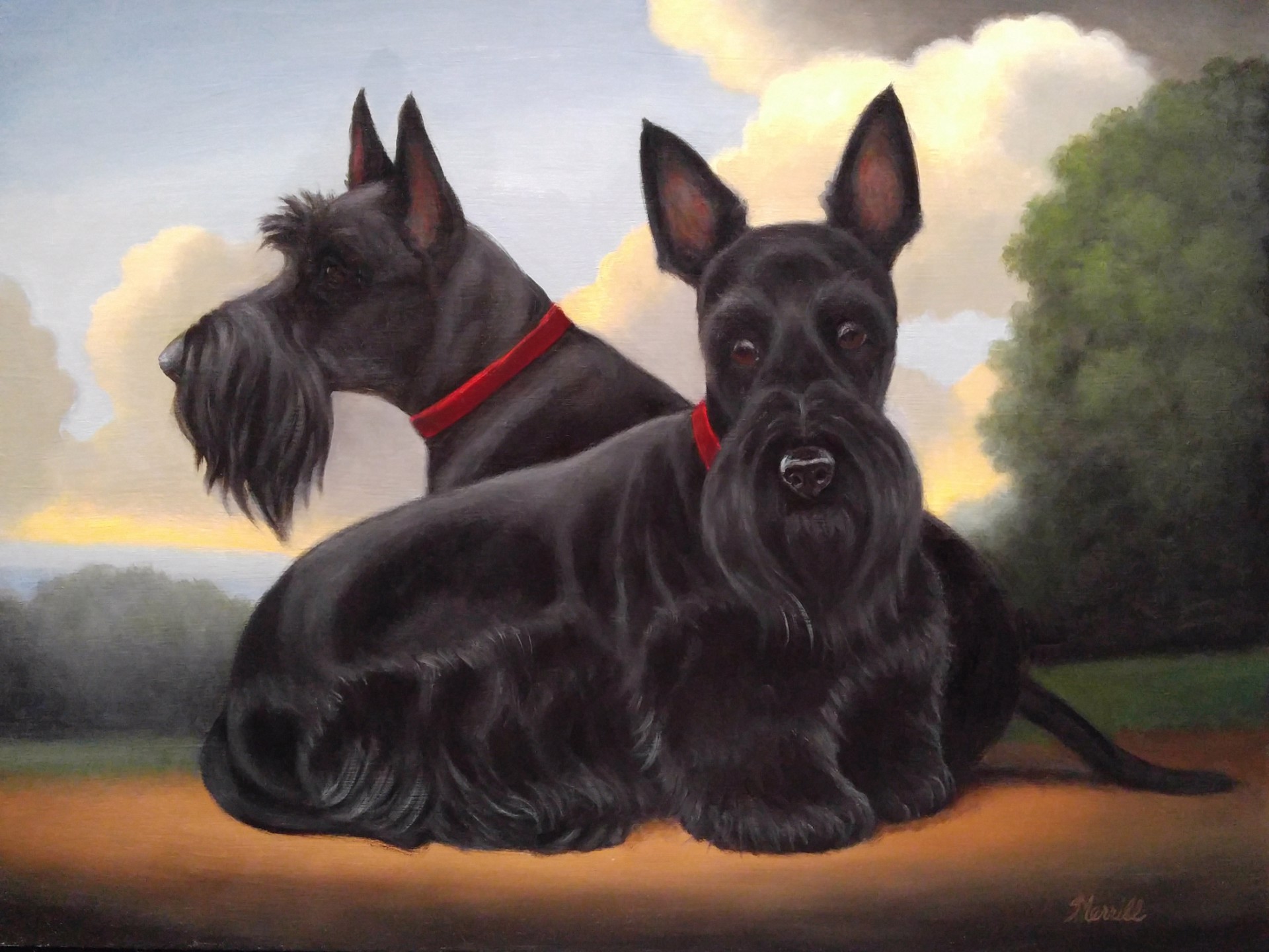 Scottish Terriers in a Landscape by Christine Merrill