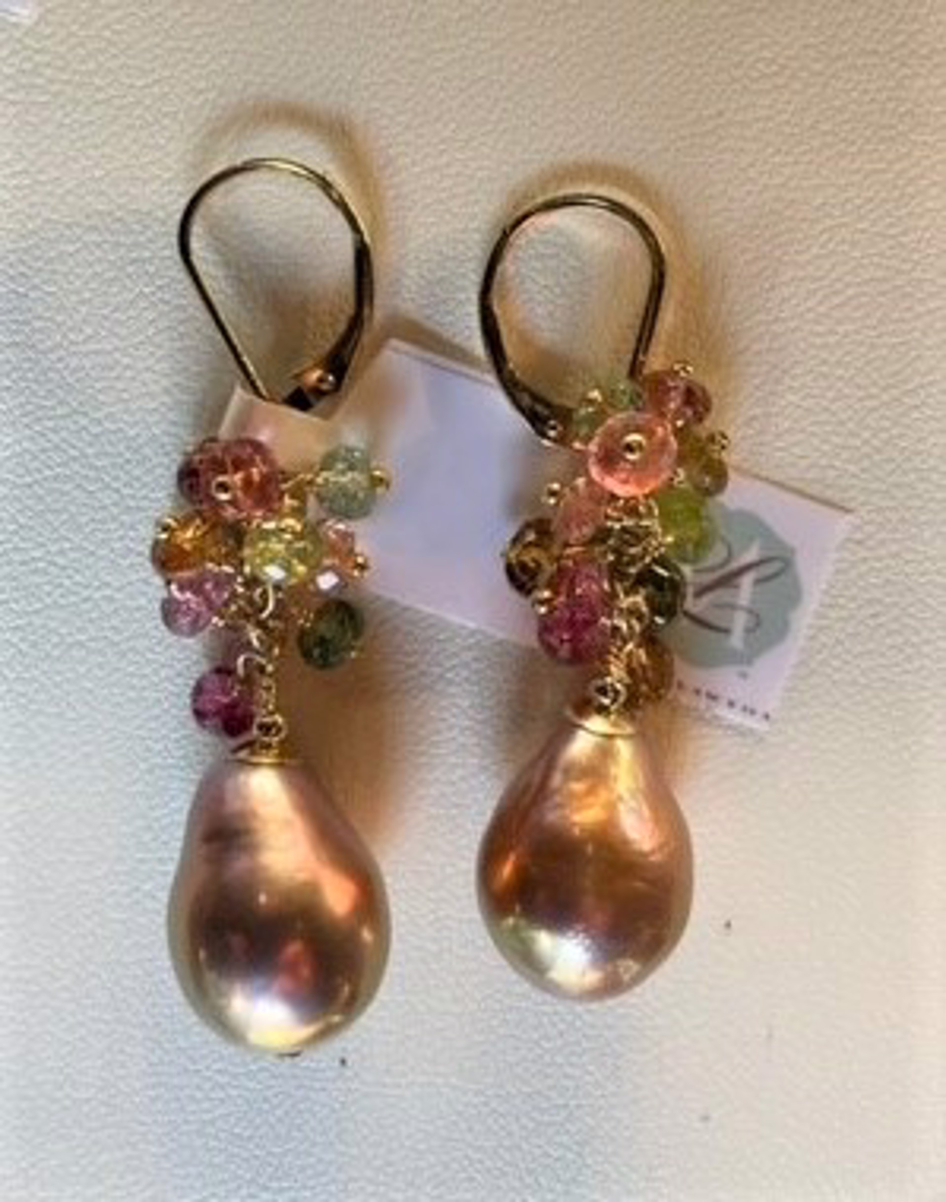 Clusters of AAA tourmaline rondels with all-natural color pink Edison pearls in 14k gold-filled by Melinda Lawton Jewelry