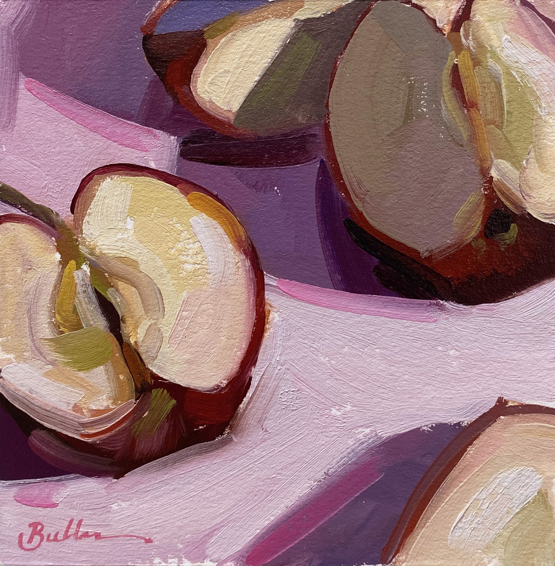 Cut Apples on Pink by Samantha Buller