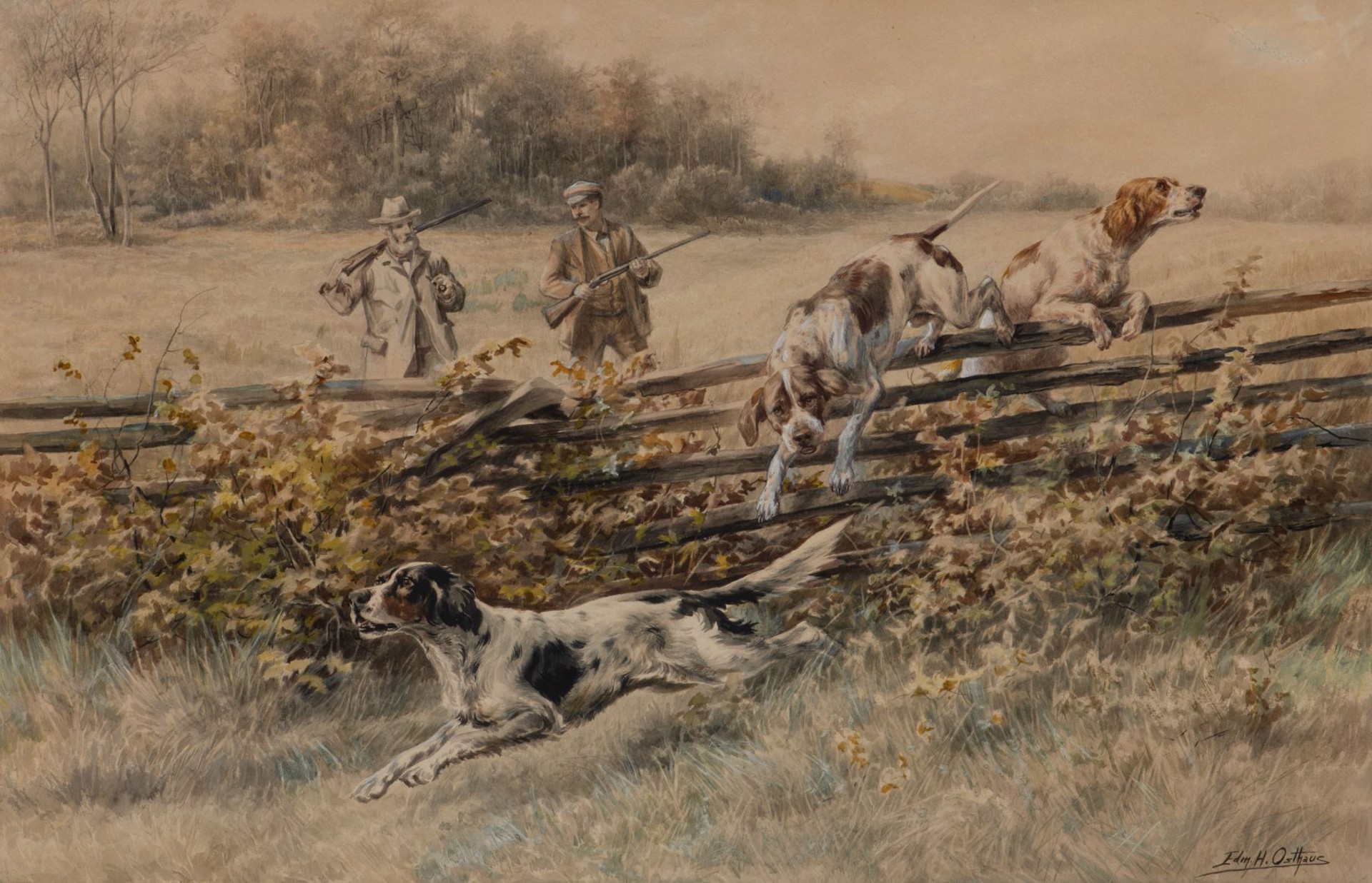 Setters Over a Snake Rail Fence by Edmund Henry Osthaus