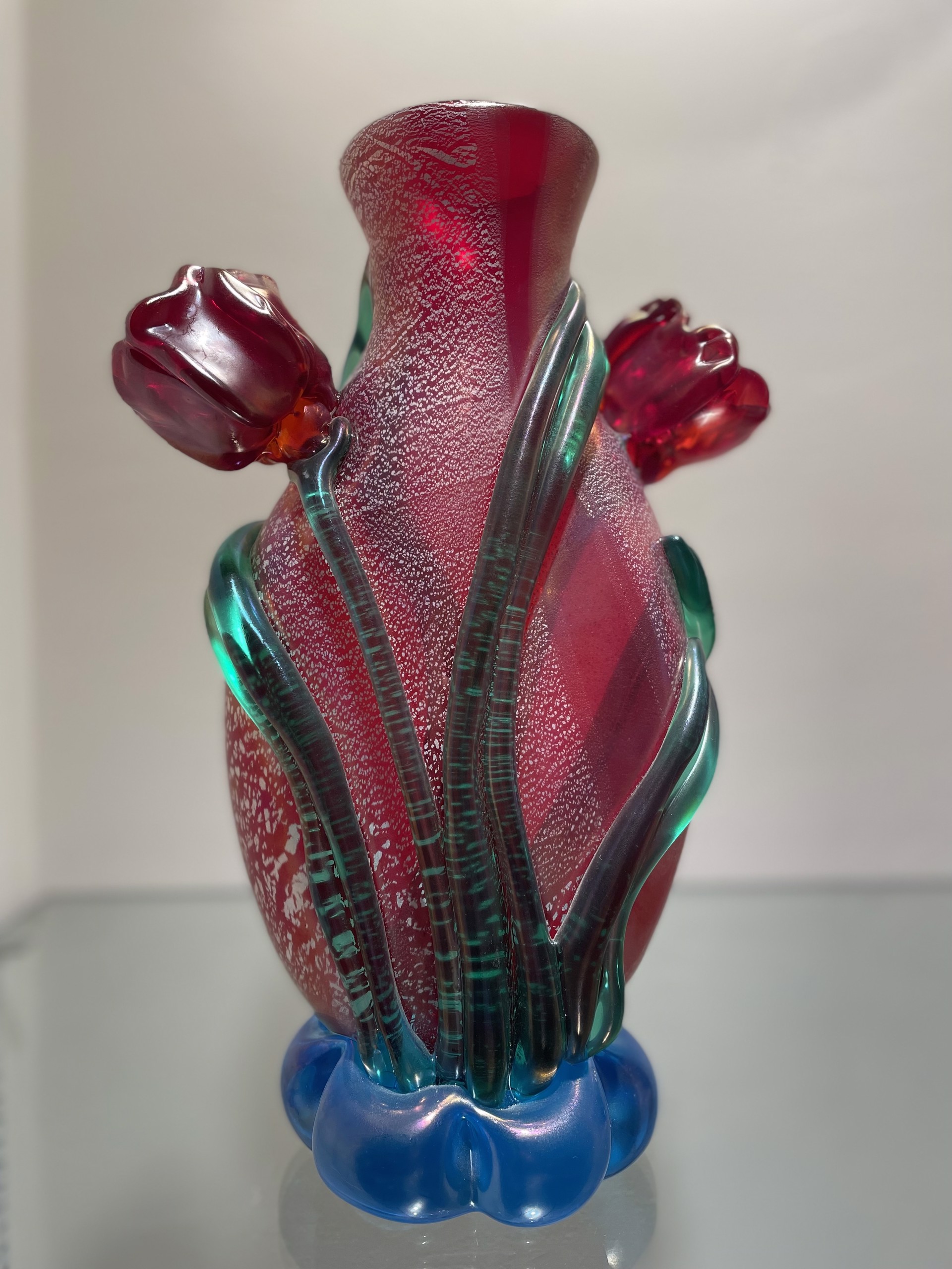 Red Iridescent Tulip Vase by Tommie Rush