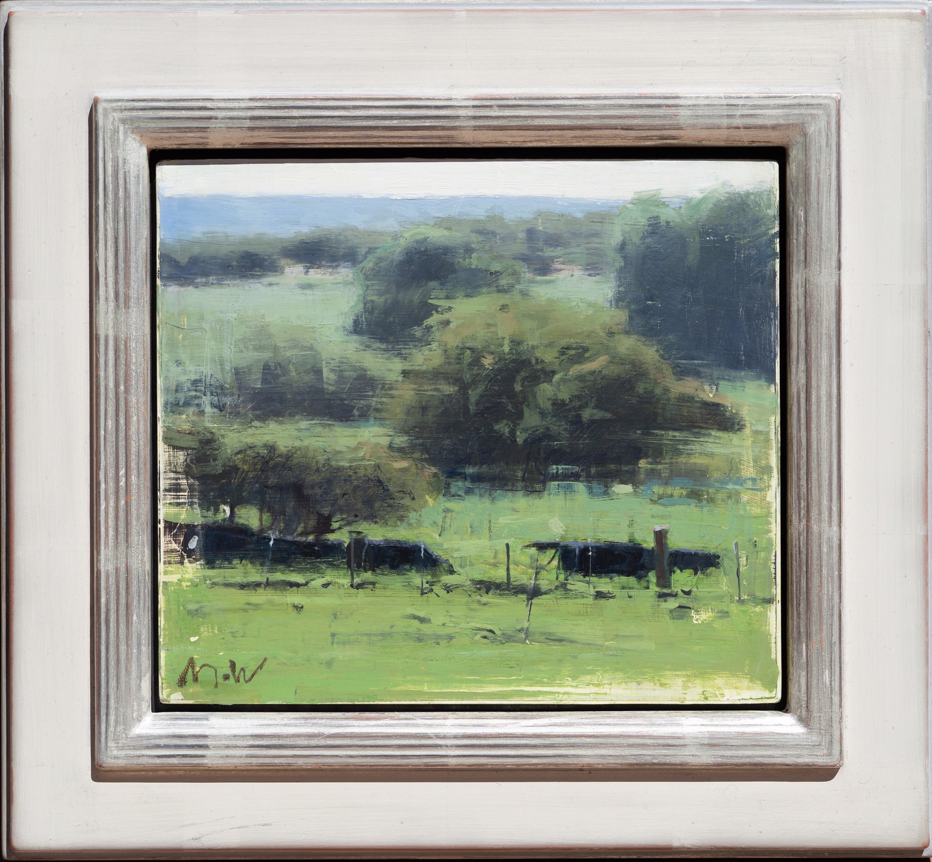 Small Green Landscape with Black Cows #2 by Michael Workman