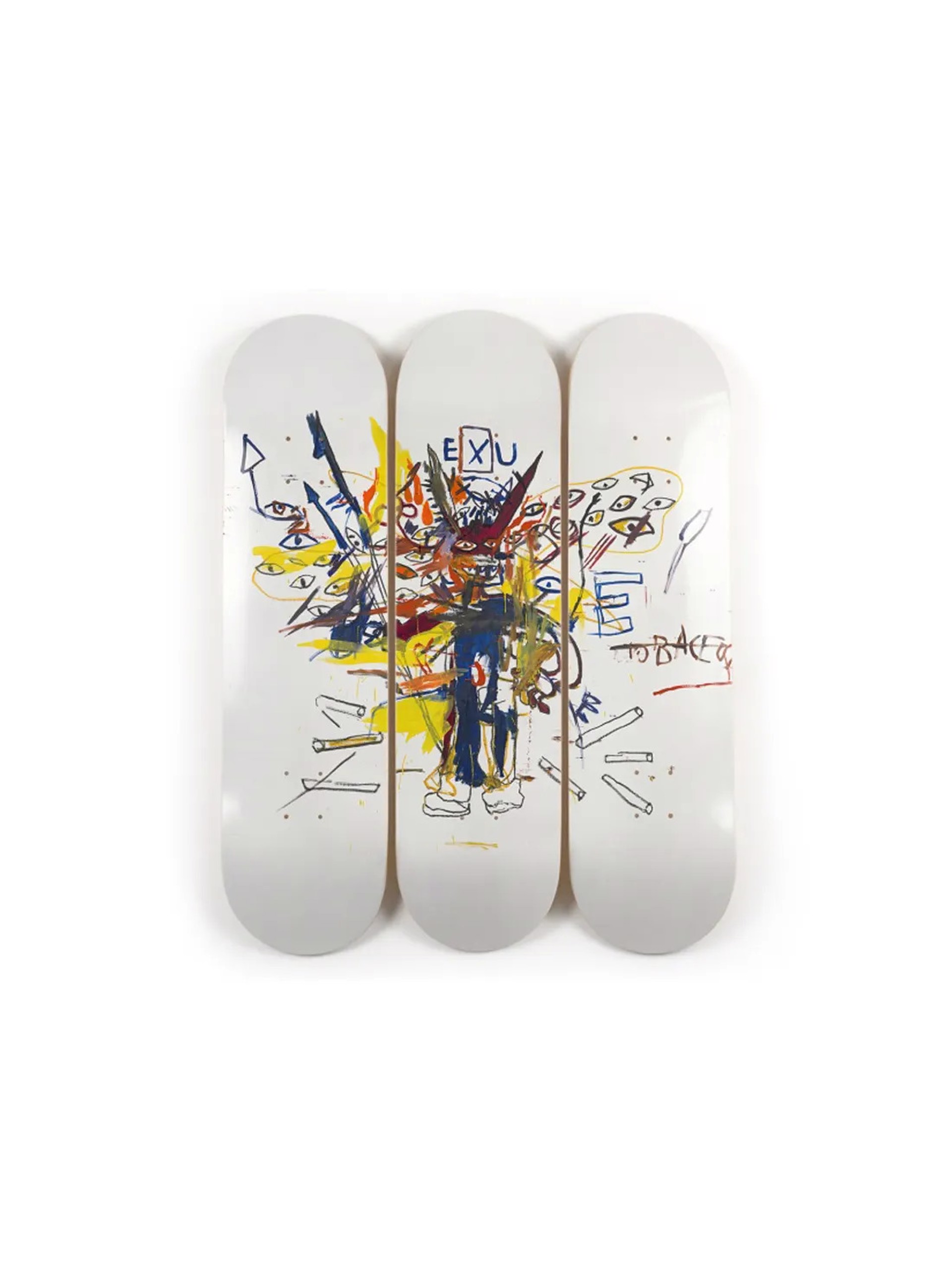 EXU / Skateboard Decks (Triptych) by Jean-Michel Basquiat