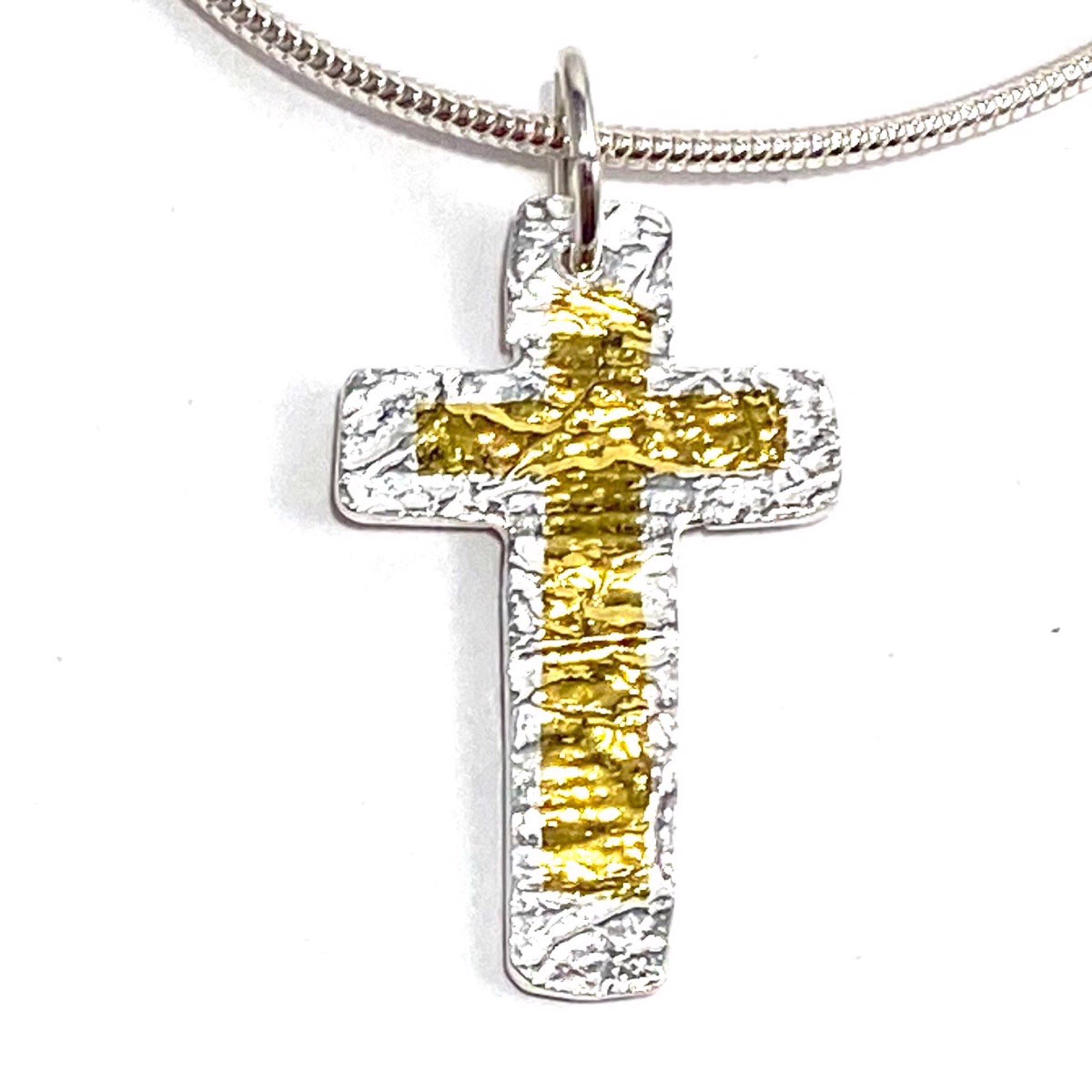 KH22-71 Keum-Boo Fine Silver and Gold Reversible Cross Necklace by Karen Hakim