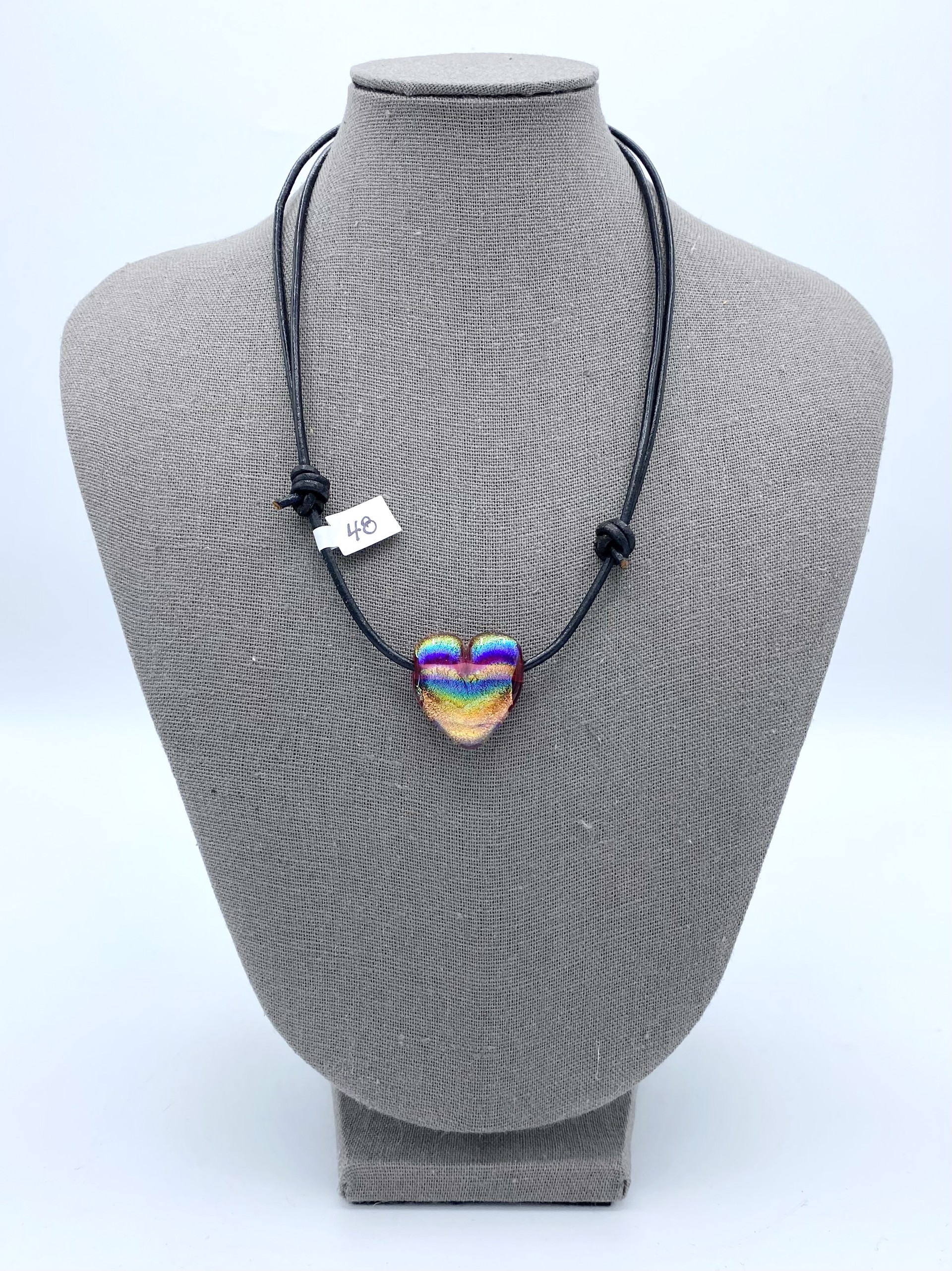 Red Dichroic (Rainbow) Heart Necklace by Emelie Hebert