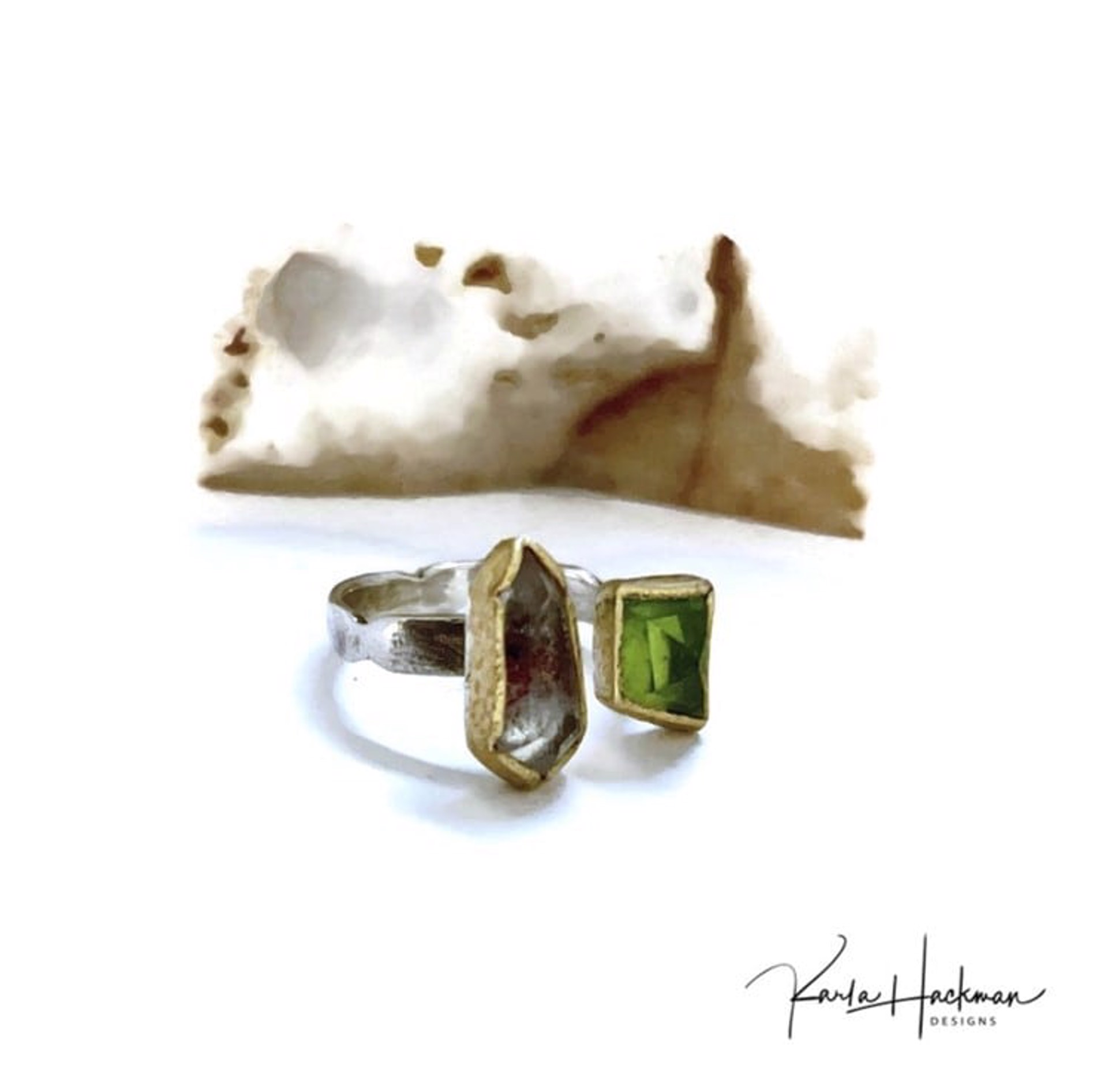 Peridot and Disco Quartz Double Stone Ring by Karla Hackman
