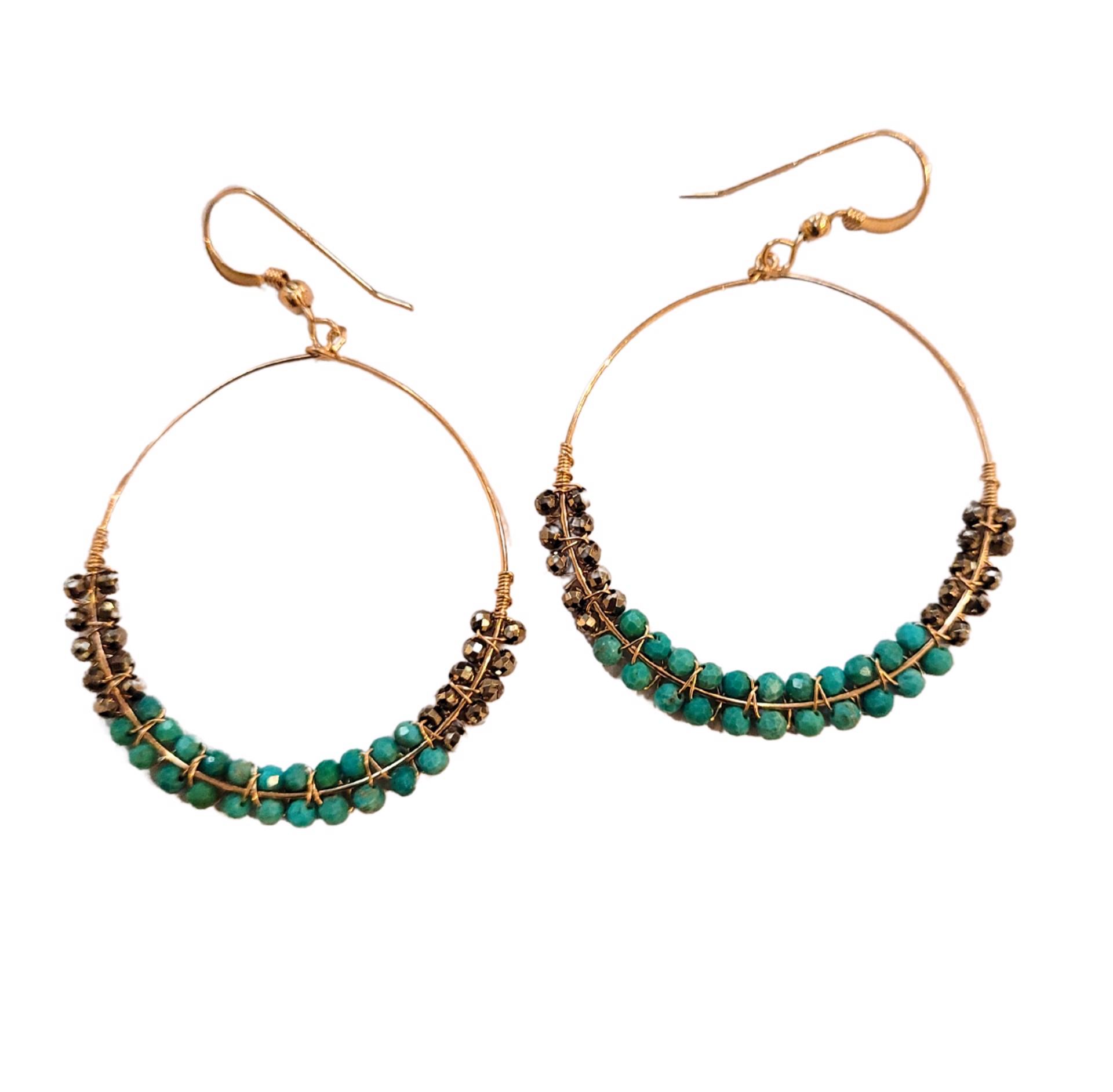 Earrings - Turquoise and Pyrite Hoops by Julia Balestracci