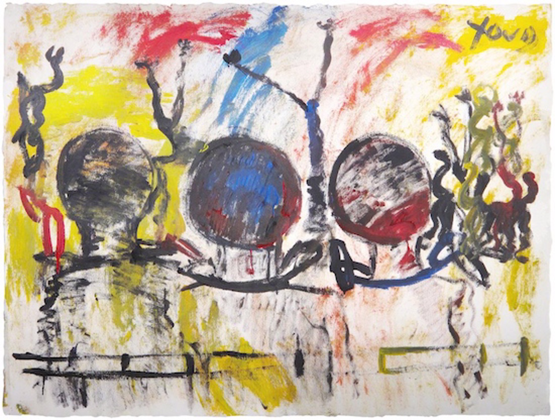 Untitled (Shackled Figures with Train Tracks) by Purvis Young