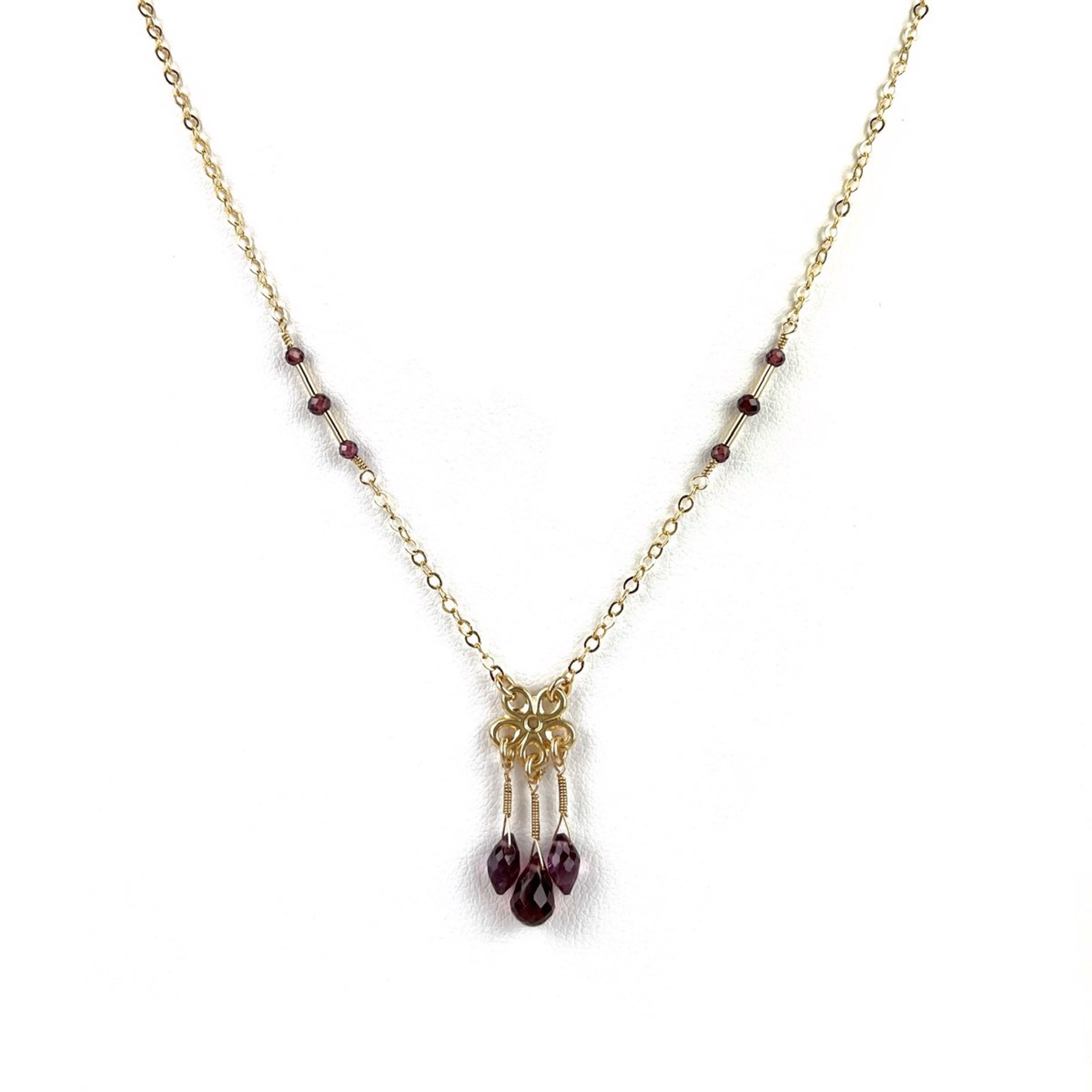 Rhodolite Garnet Flower 14K GF Necklace by Lisa Kelley