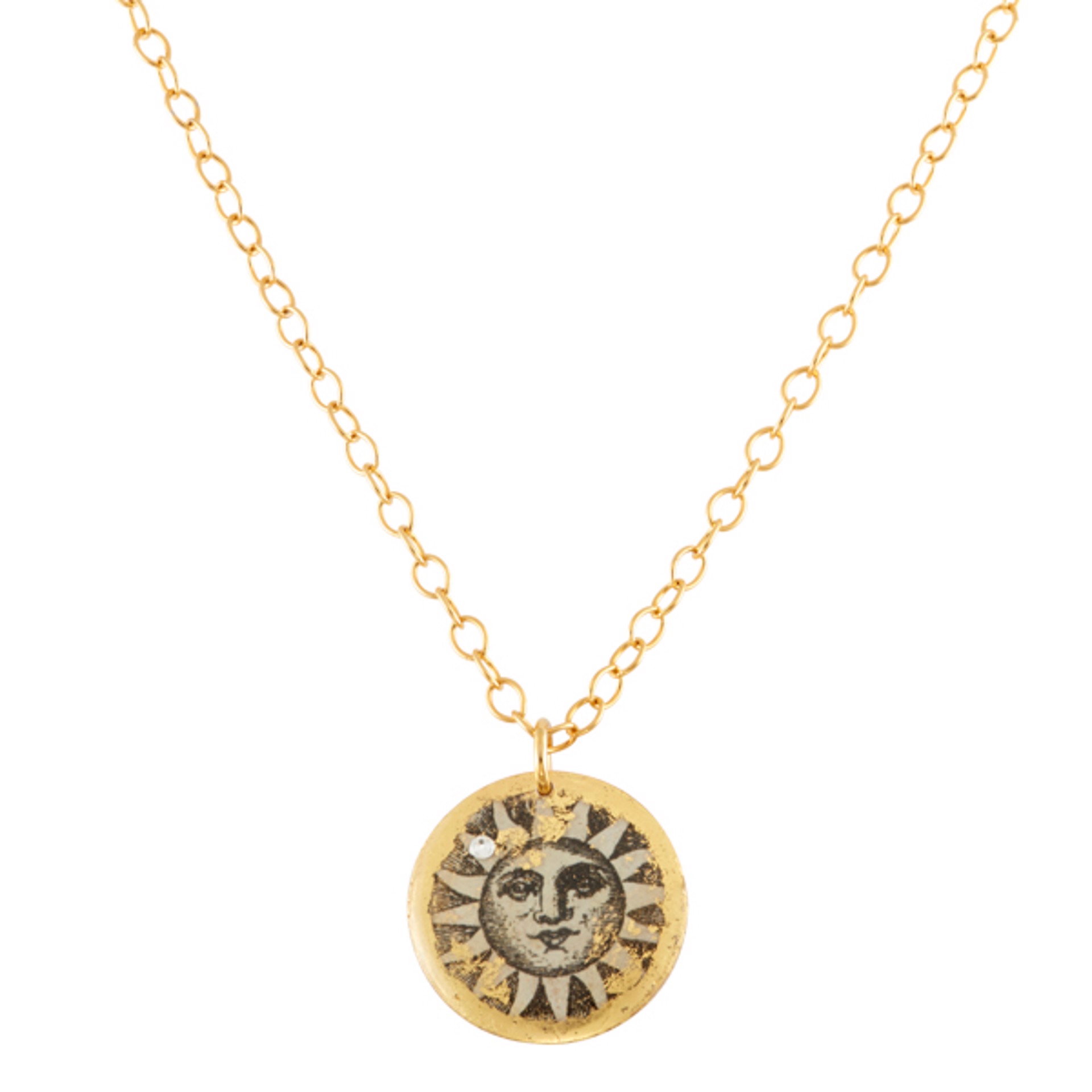 Sun/Moon Double Sided Mini Pendant Necklace 1"/17" Gold by Evocateur