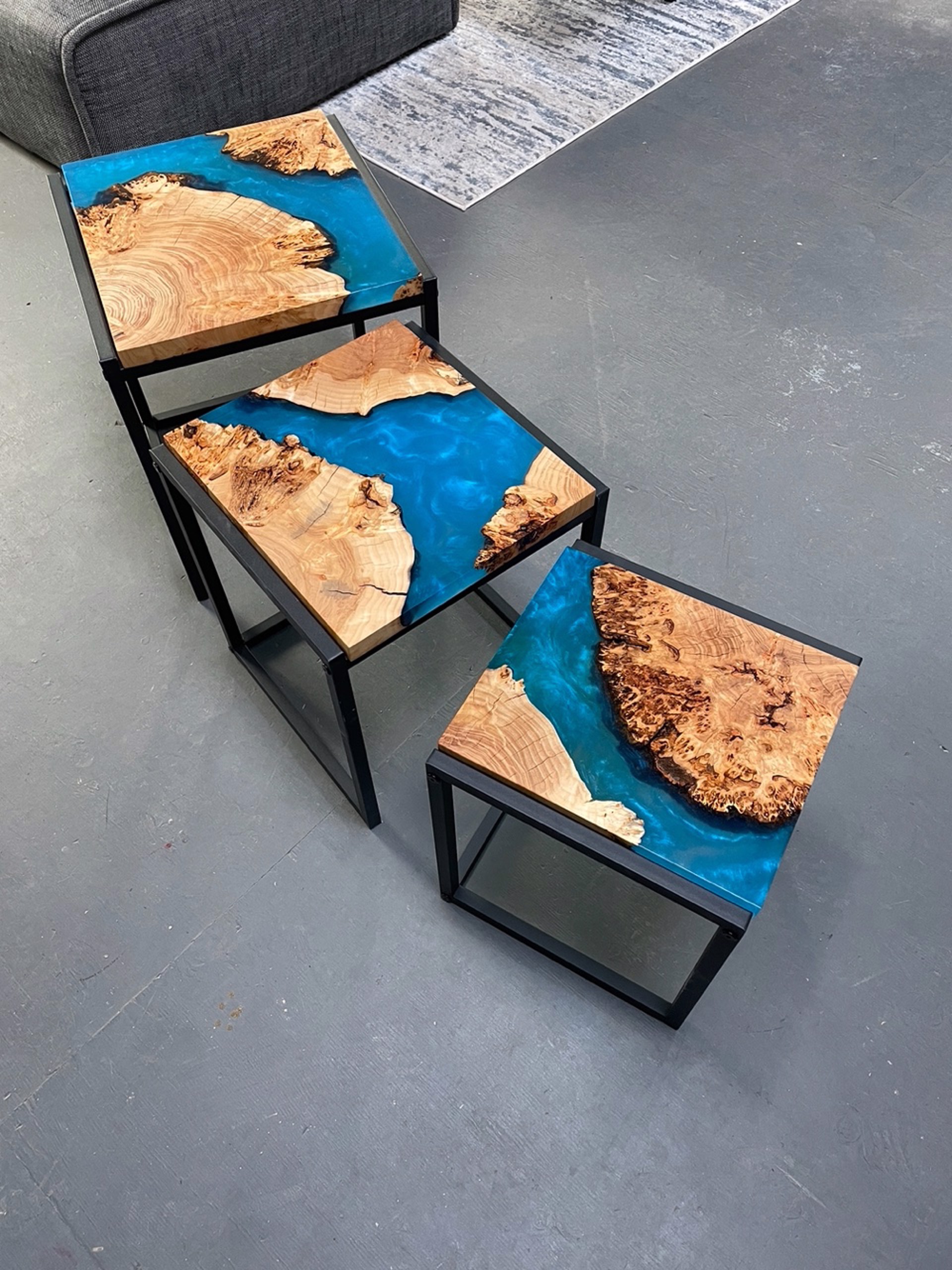 Floating Cottonwood Nesting Tables by Benjamin McLaughlin