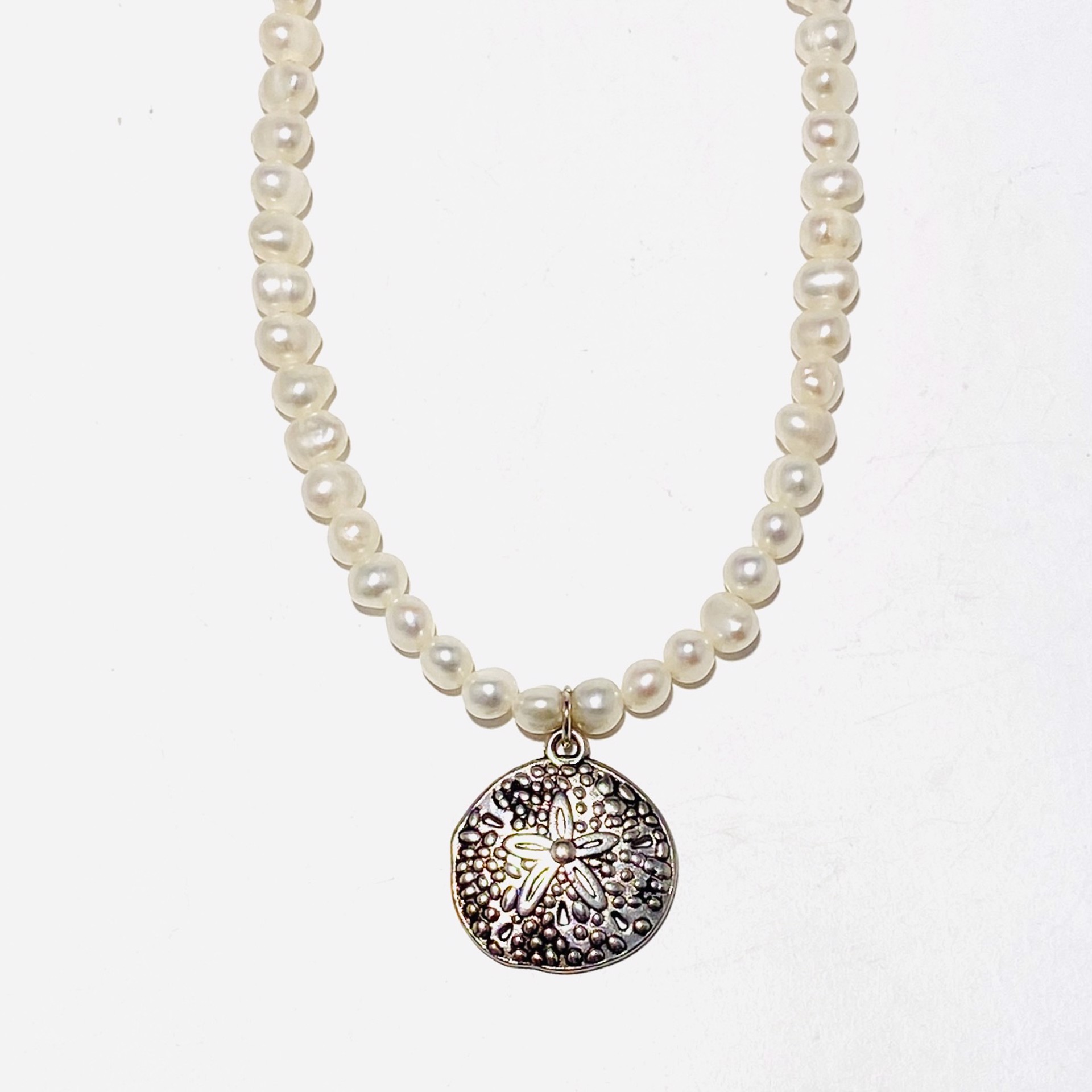 Potato Pearl  Sand Dollar Charm Necklace NT22-184 by Nance Trueworthy