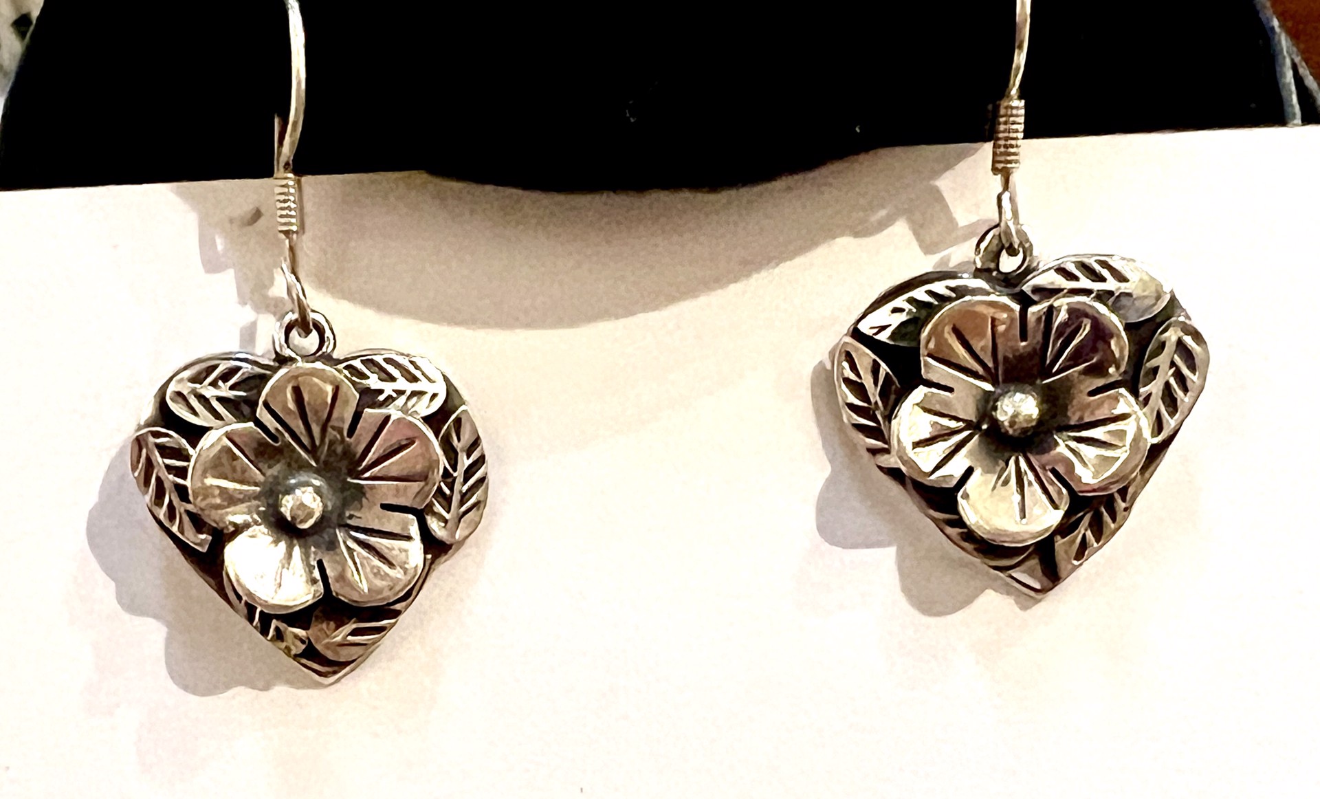 Earrings - 3D Hearts and Flowers, Sterling Silver by Indigo Desert Ranch - Jewelry