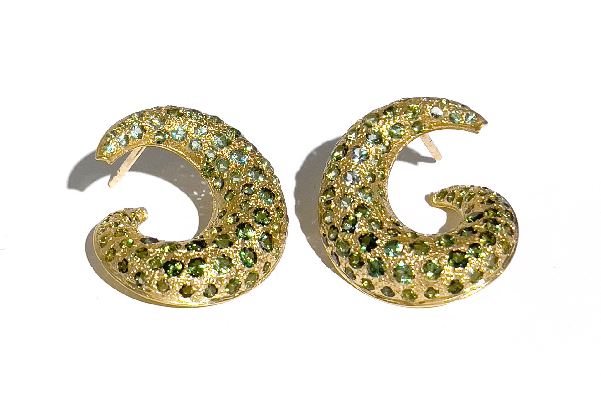 Green Tourmaline Swirl Stud Earrings by Lauren Harper