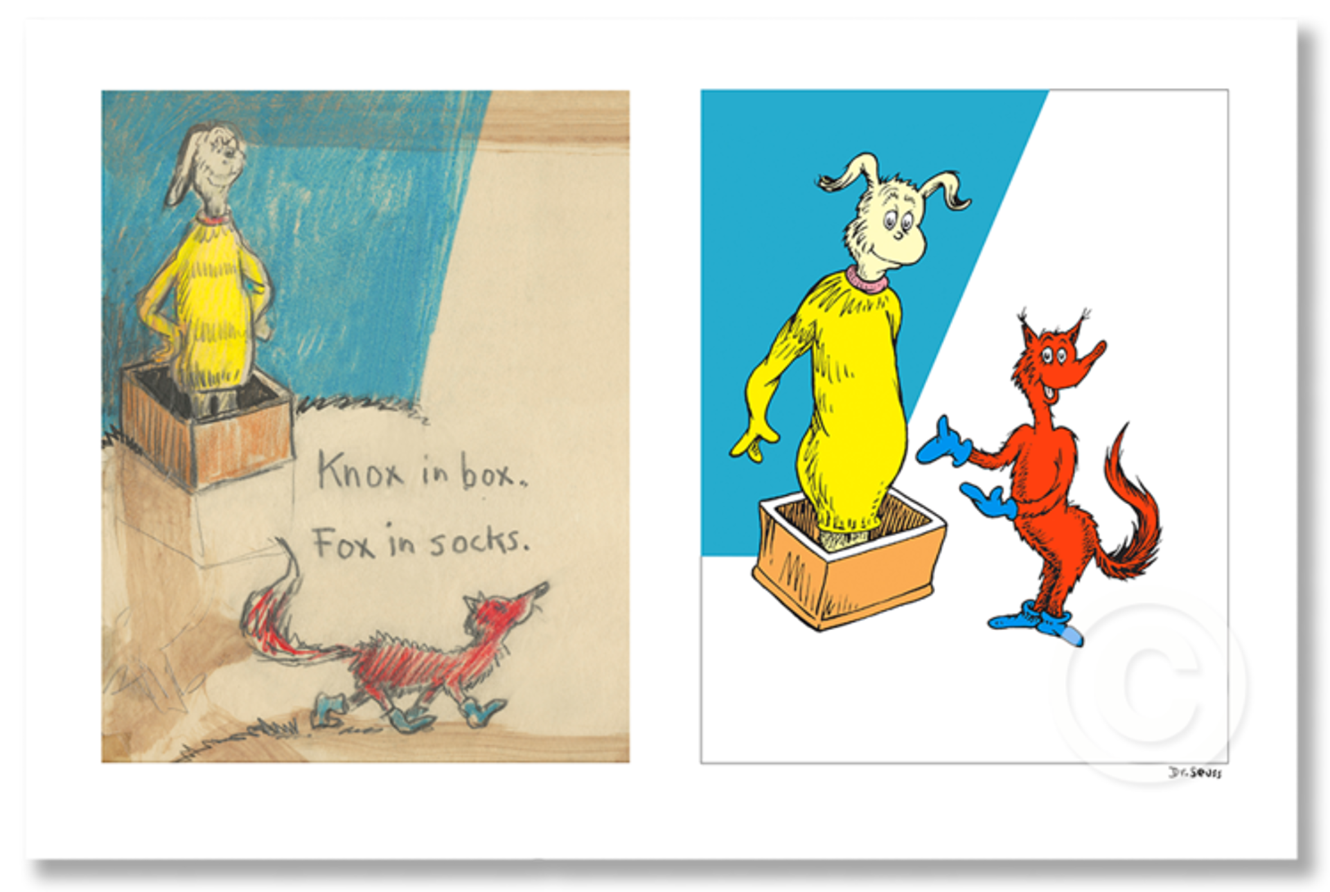 Knox in Box Fox in Socks - Diptych by Theodor Seuss Geisel
