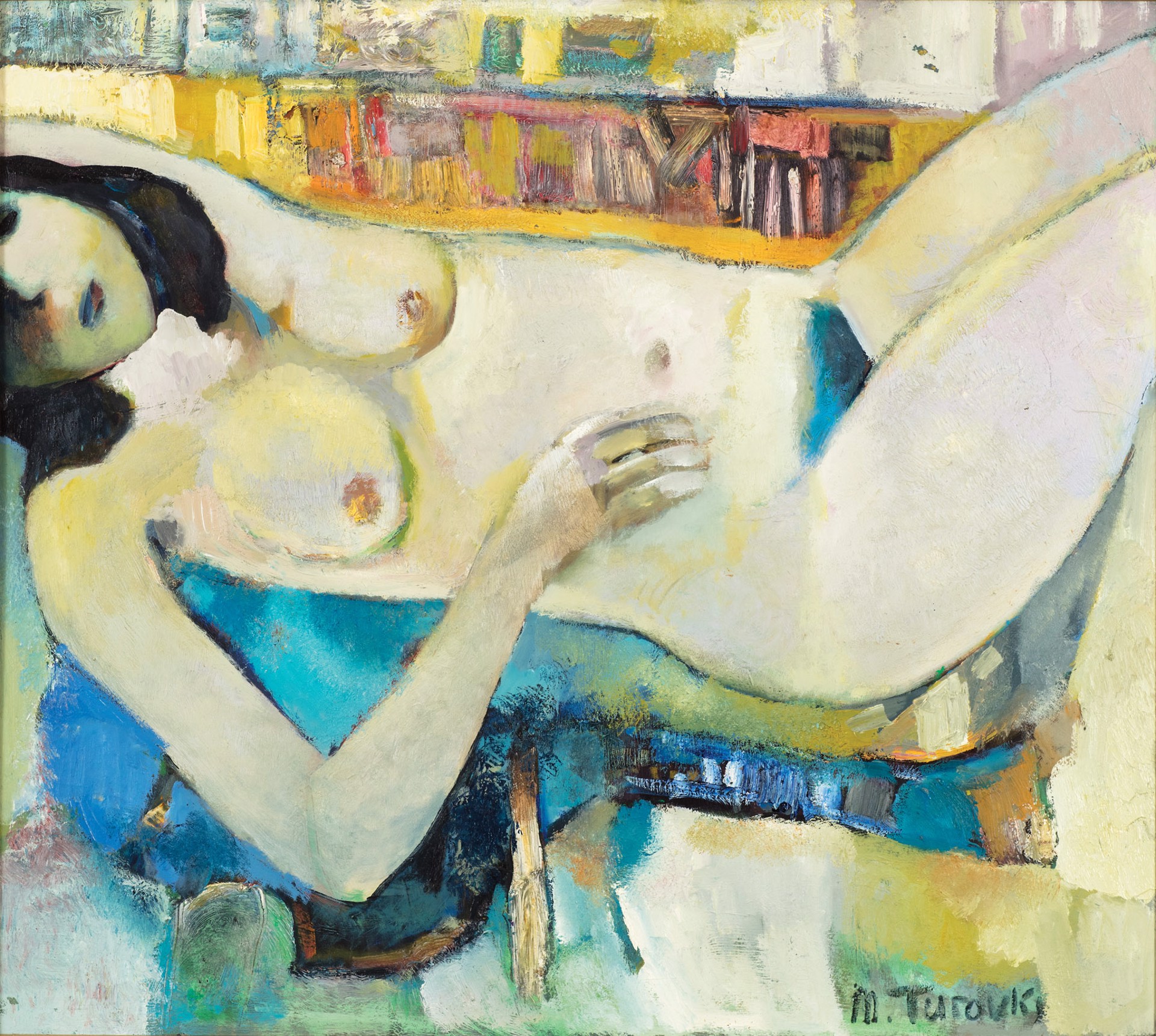 Reclining Nude, Blue and Yellow by Mikhail Turovsky