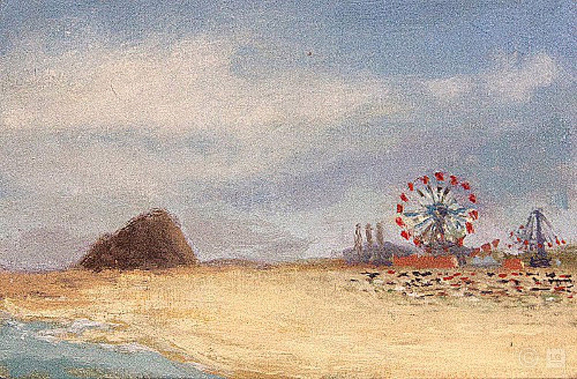 Tiny Painting With Crate -  Traveling Carnival, Morro Bay by Ed Wong-Ligda