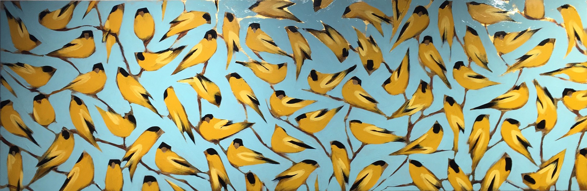 Goldfinches Pano 24x72 by Joseph Bradley